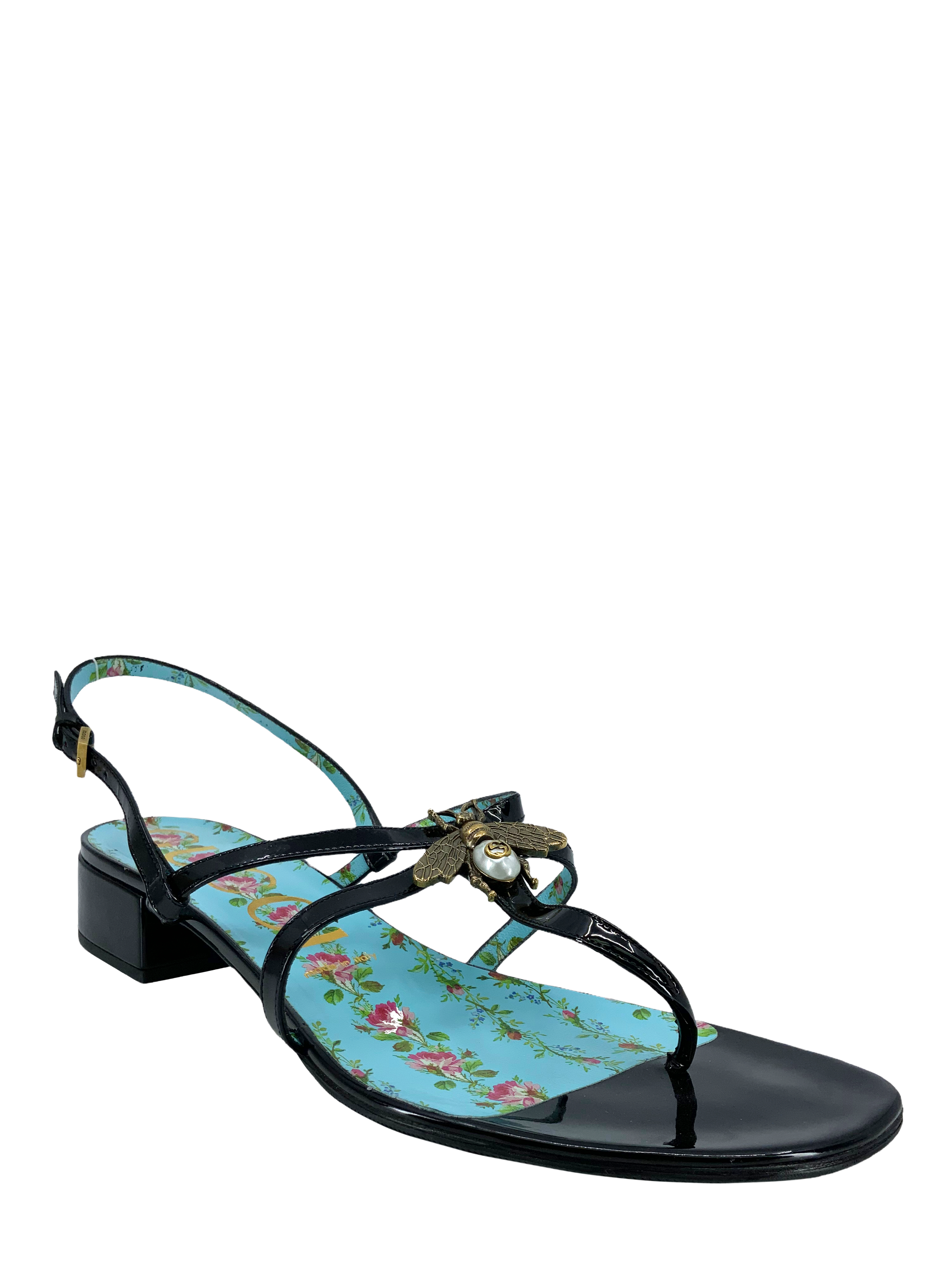 GUCCI Bee Thong Sandals | Patent Calfskin | Size 10