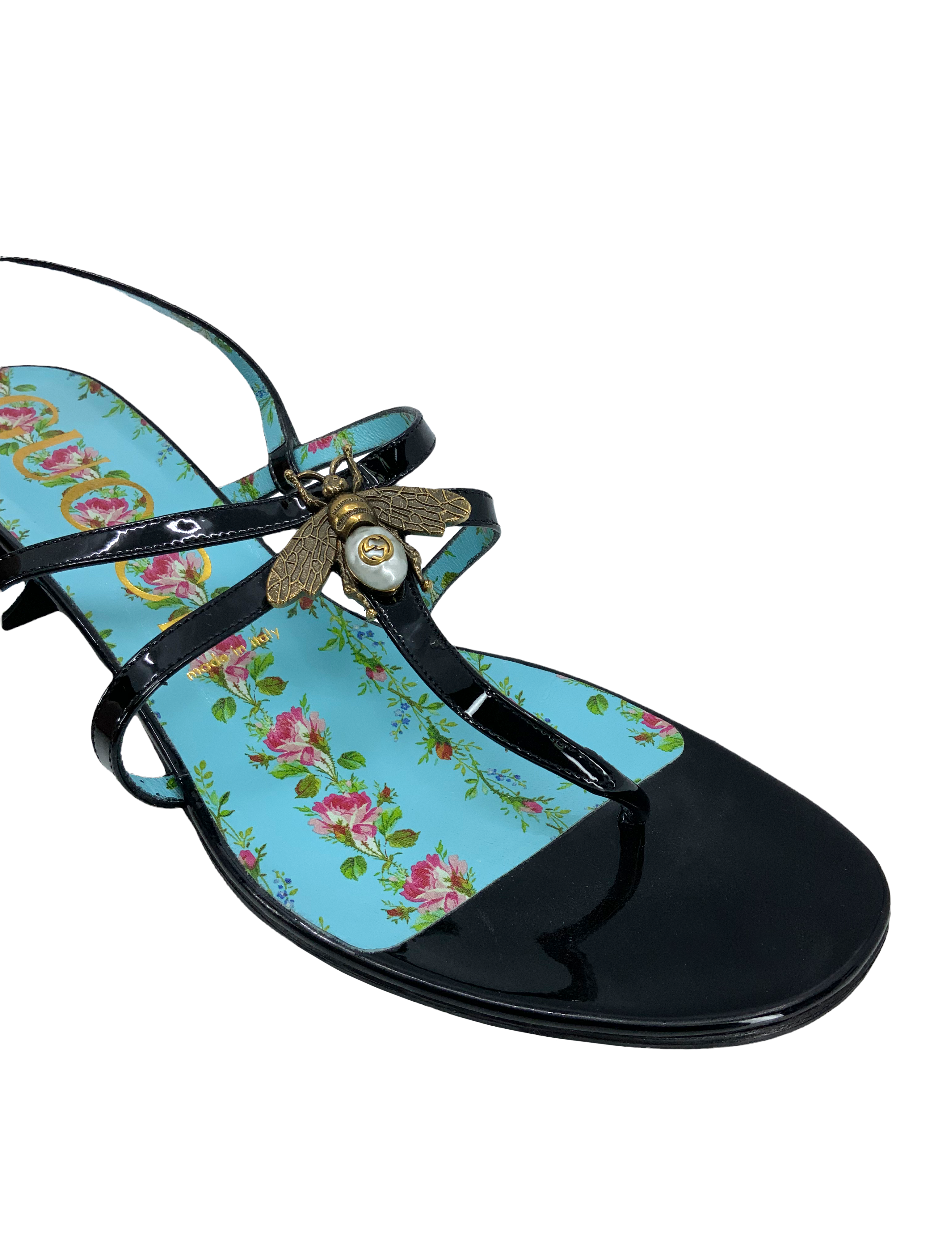 GUCCI Bee Thong Sandals | Patent Calfskin | Size 10