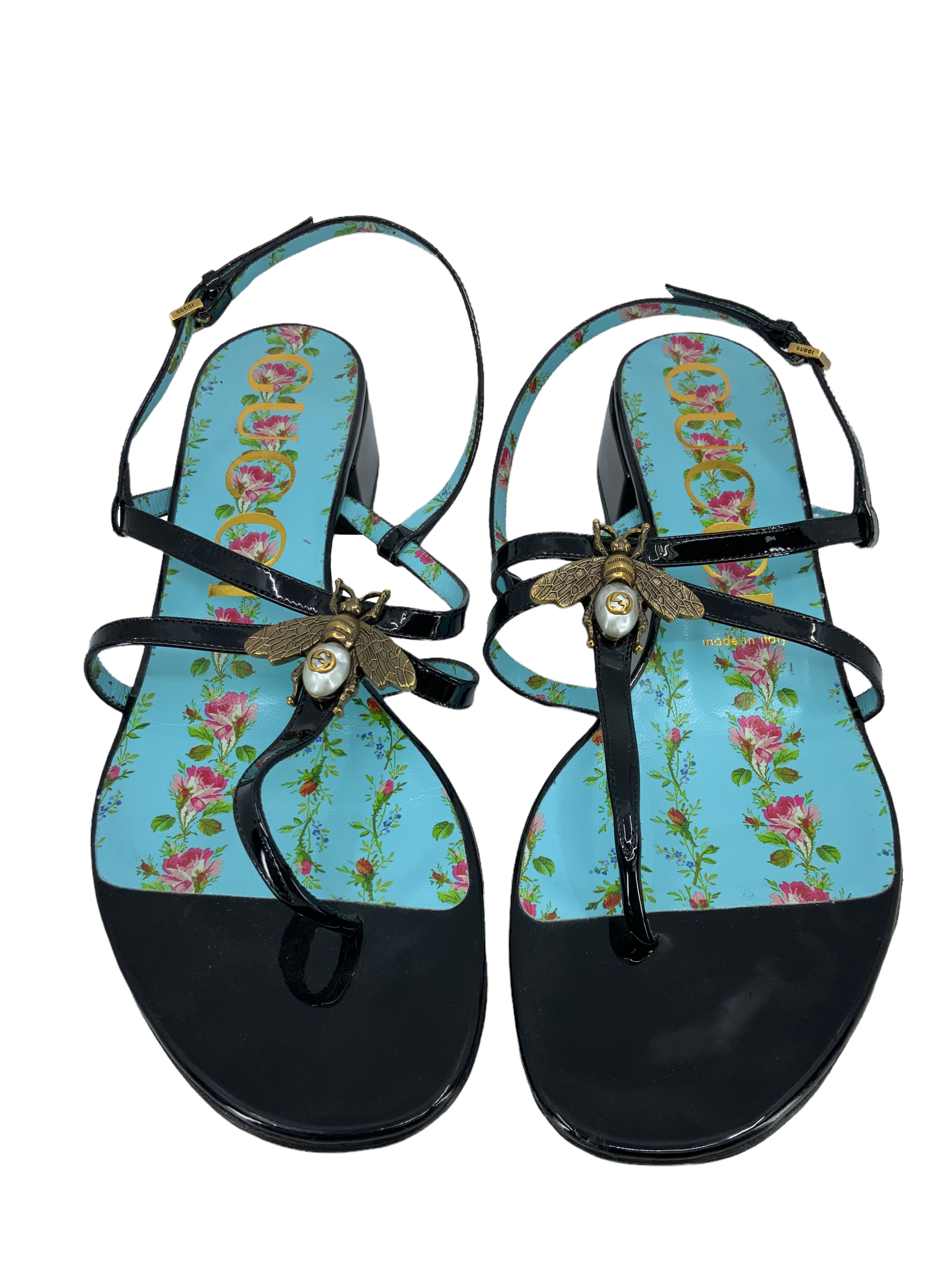 GUCCI Bee Thong Sandals | Patent Calfskin | Size 10