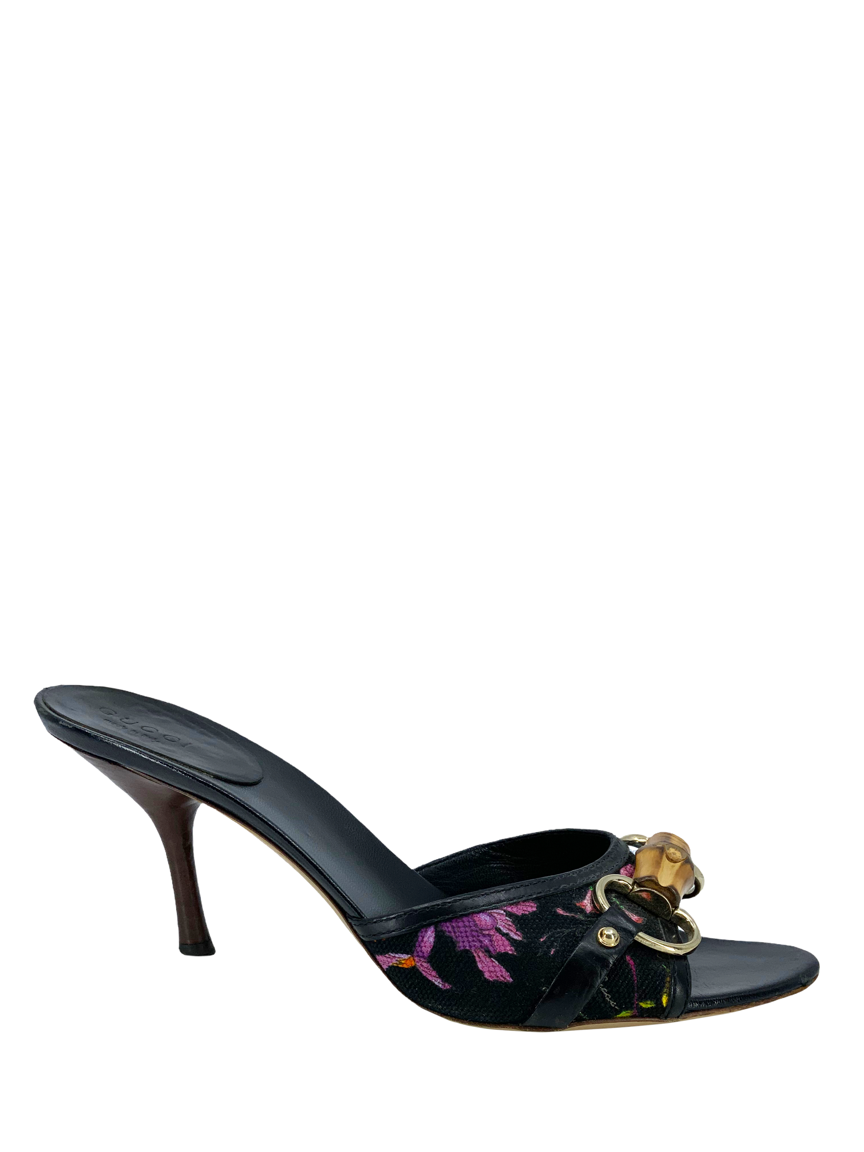 Gucci Floral Bamboo Horsebit Sandals Size 7