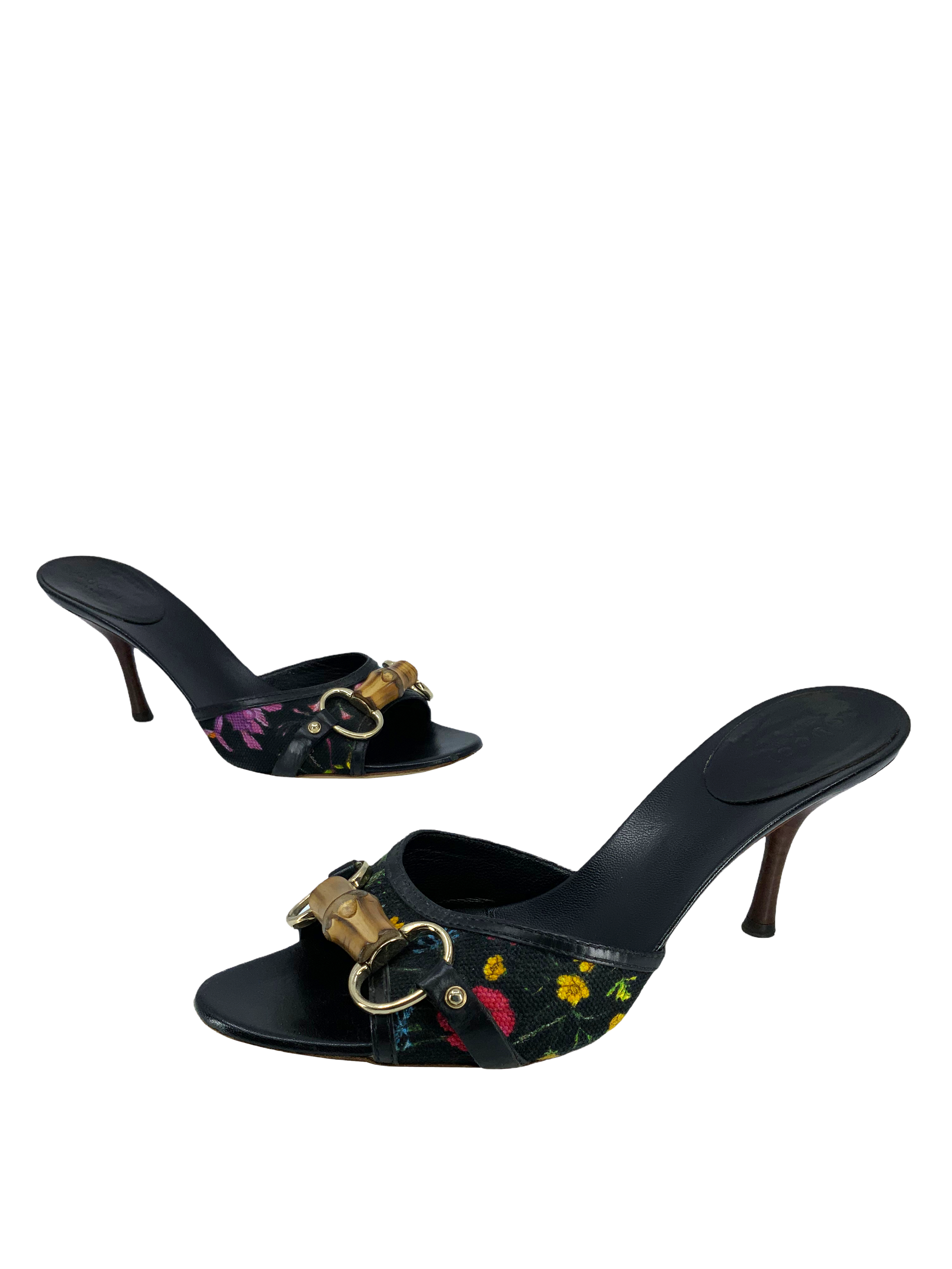 Gucci Floral Bamboo Horsebit Sandals Size 7