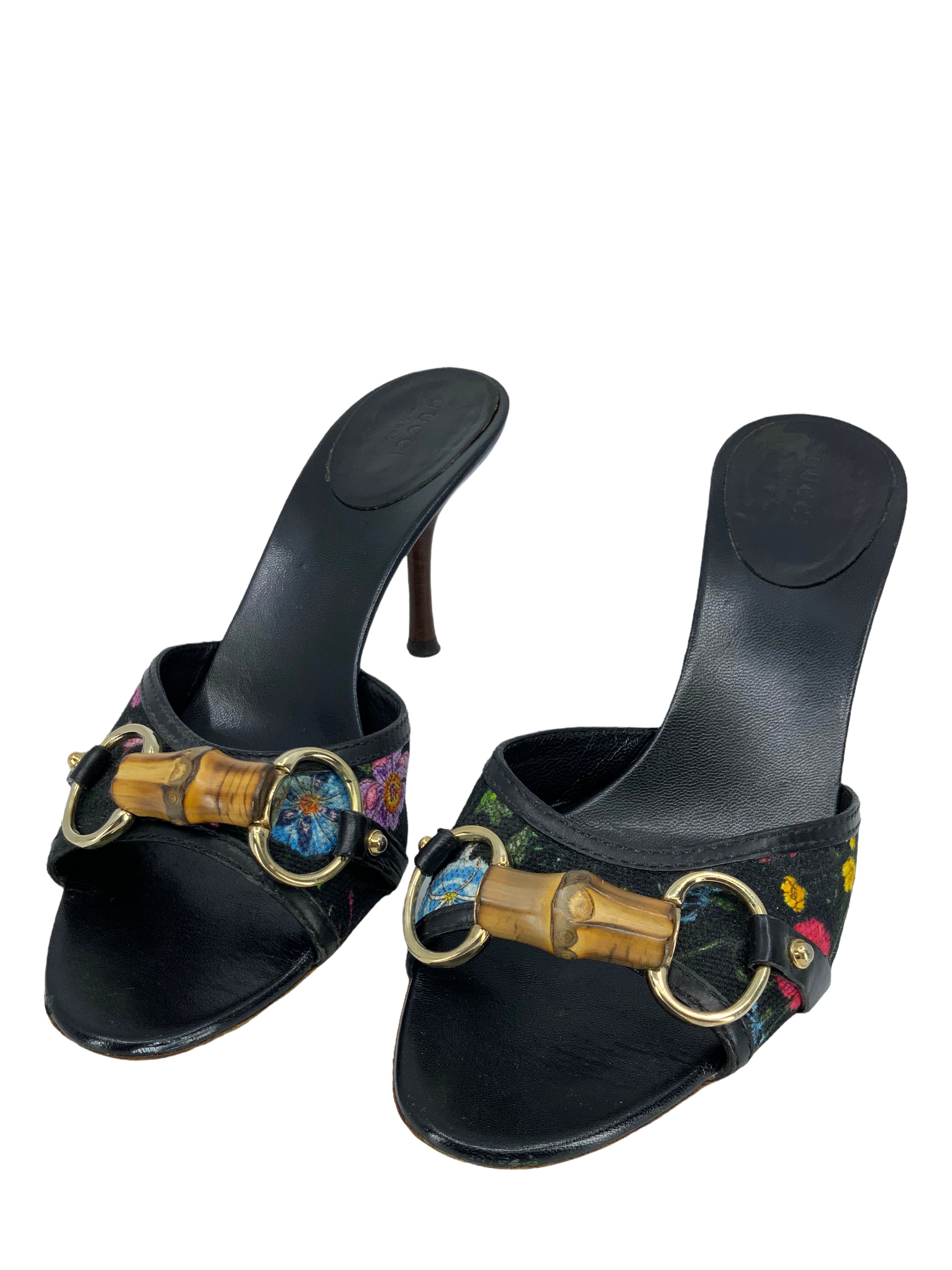 Gucci Floral Bamboo Horsebit Sandals Size 7