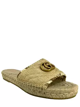 GUCCI Straw Elaphe GG Marmont size 7 Espadrille Sandals