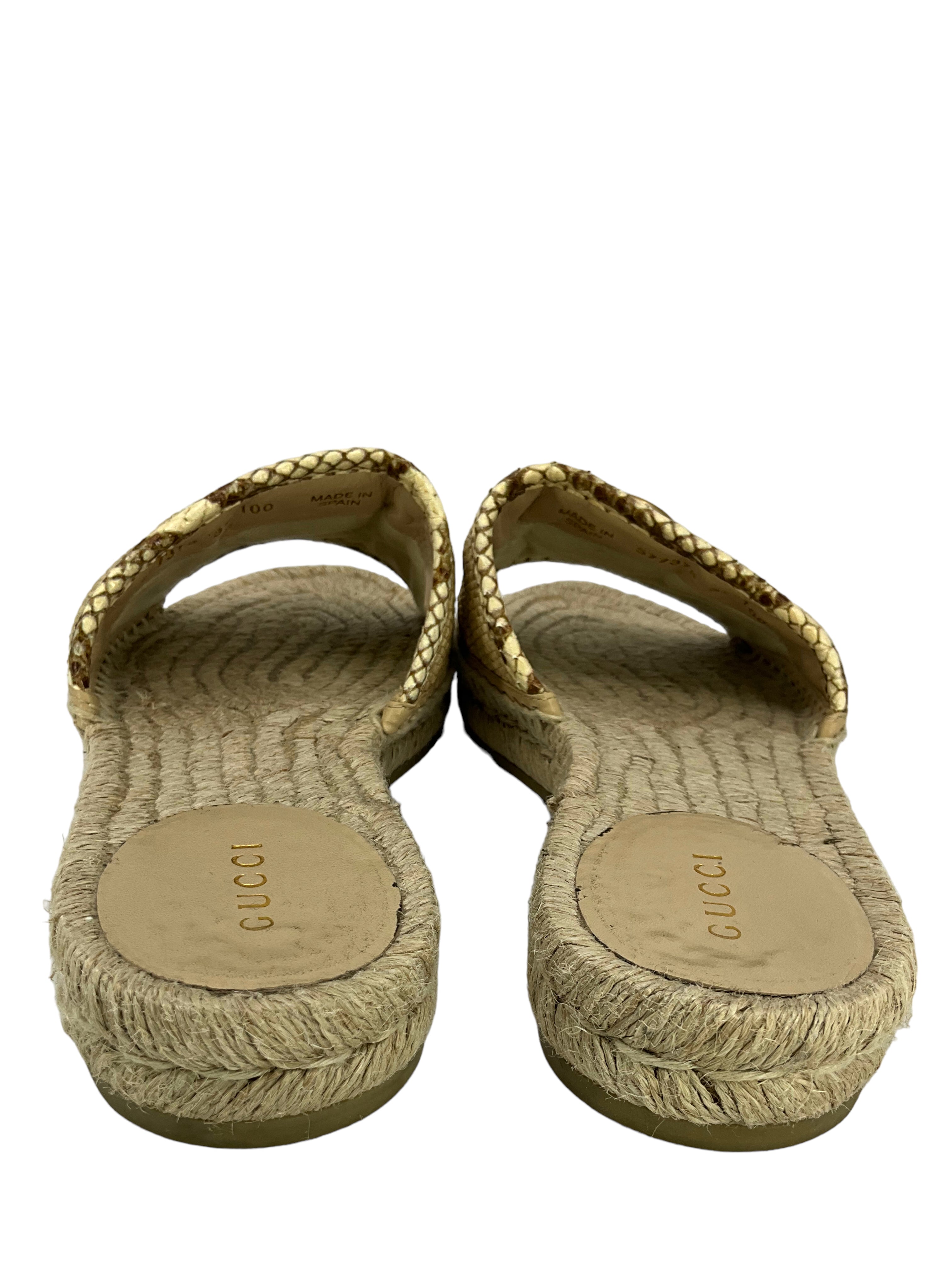 GUCCI Straw Elaphe GG Marmont size 7 Espadrille Sandals