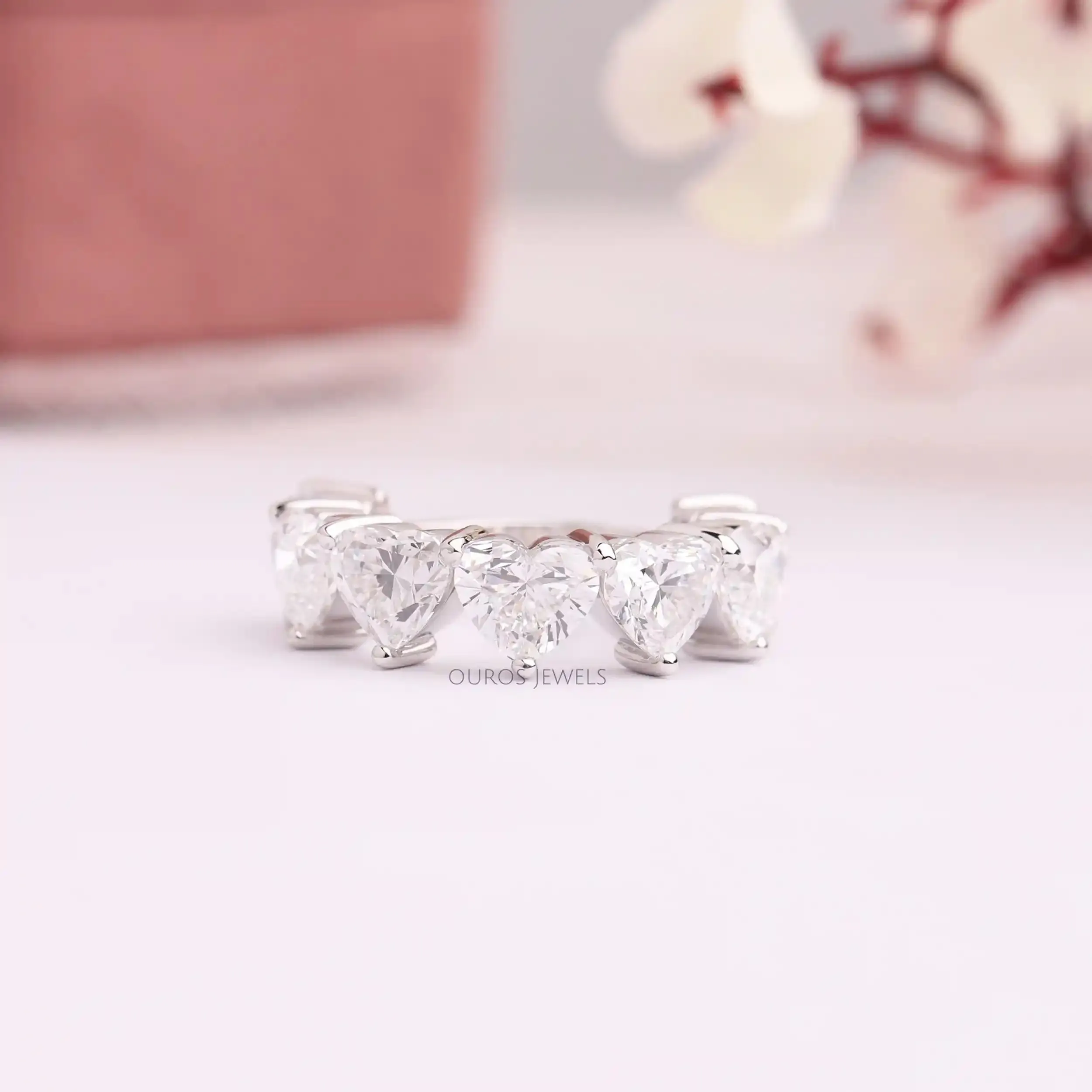 Lab Grown Diamond Five Stone Ring with Heart Cut Design