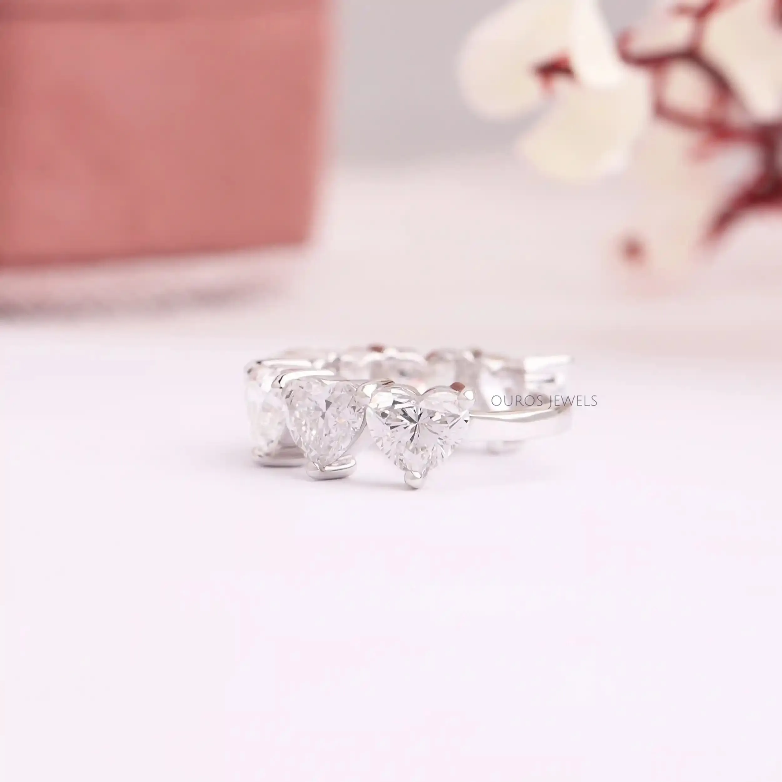 Lab Grown Diamond Five Stone Ring with Heart Cut Design