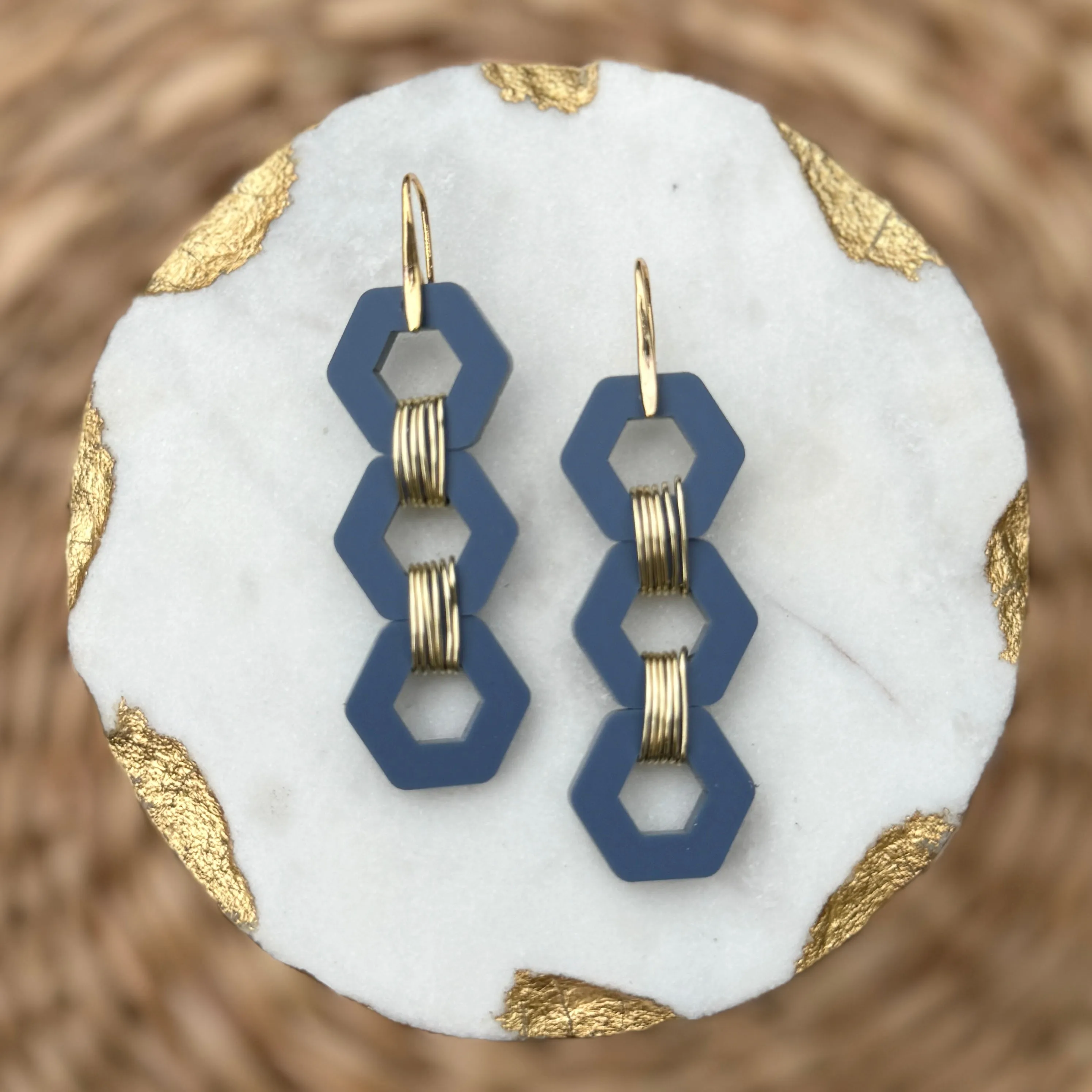 Denim Acrylic Hex Stacks Earrings