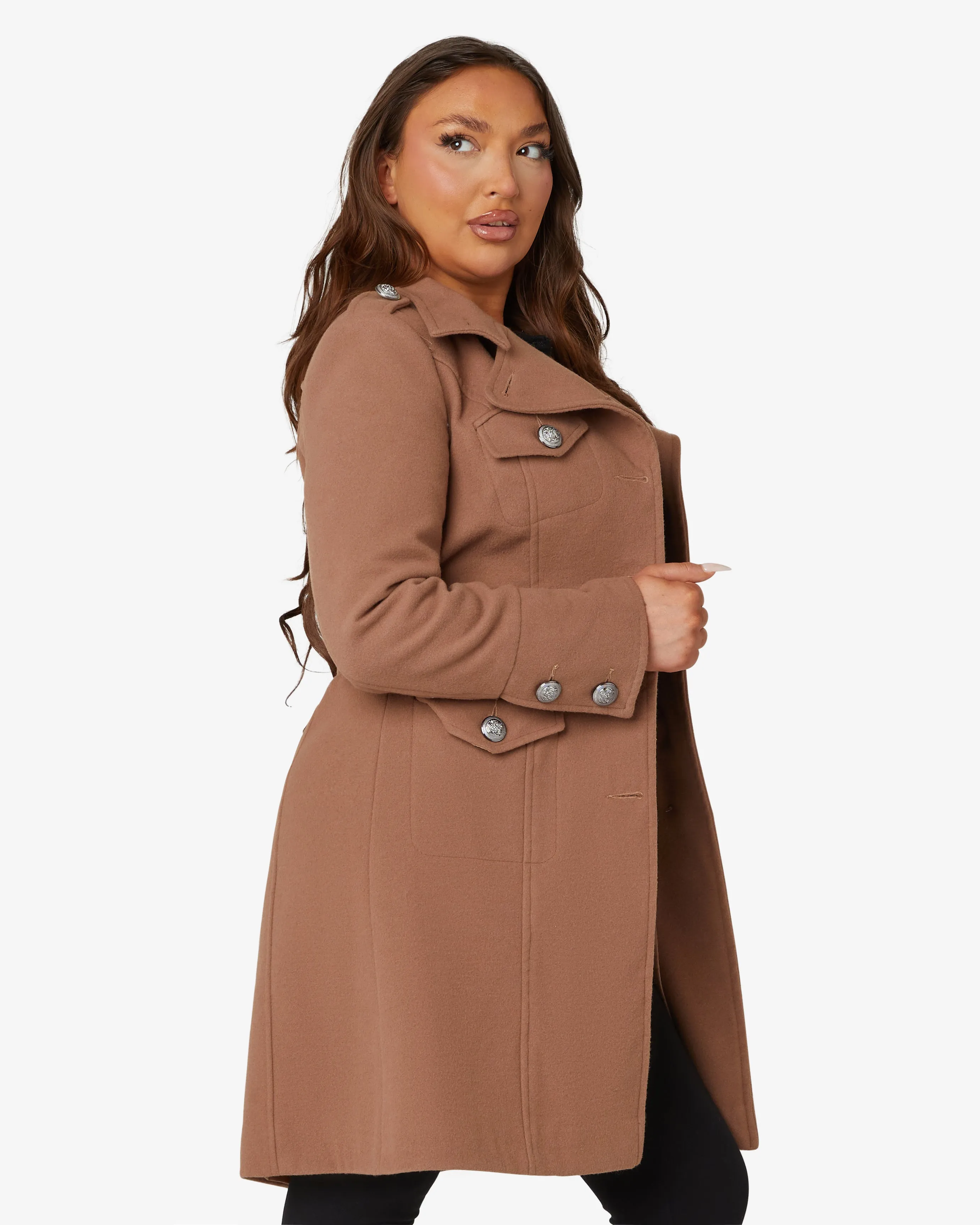 High Neck Belted Military Coat (1502)