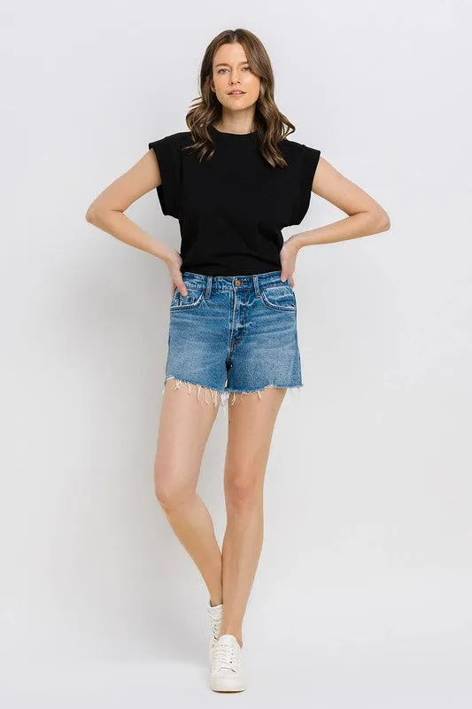 High Waisted Frayed Hem Denim Short A-Line Shorts