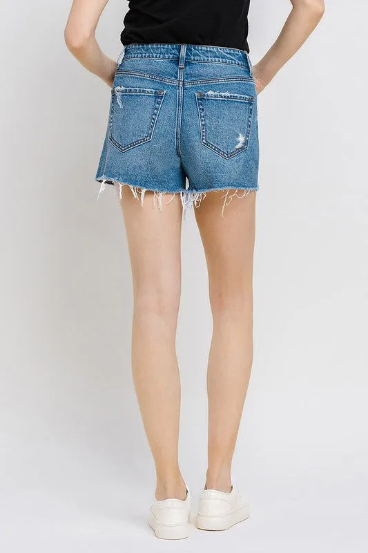 High Waisted Frayed Hem Denim Short A-Line Shorts