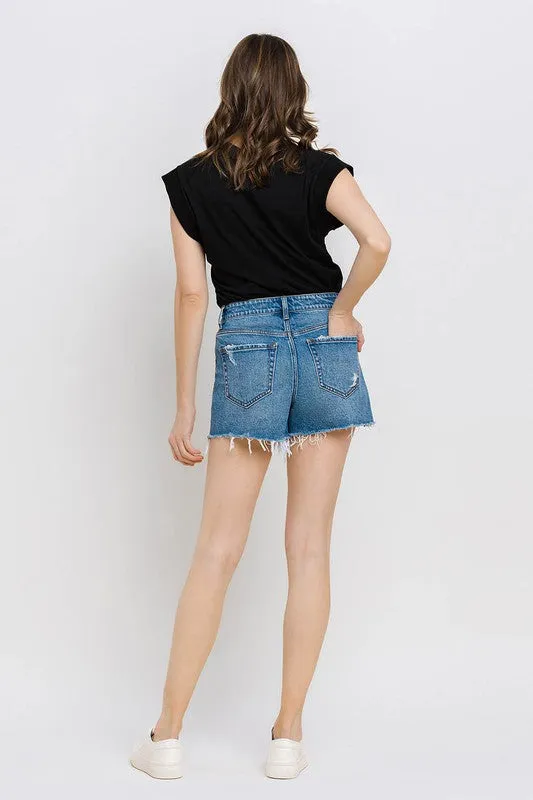 High Waisted Frayed Hem Denim Short A-Line Shorts