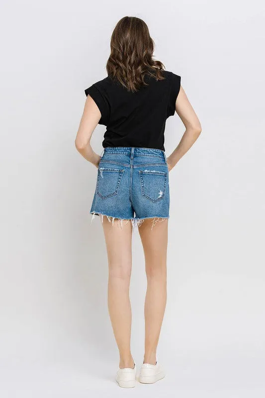 High Waisted Frayed Hem Denim Short A-Line Shorts