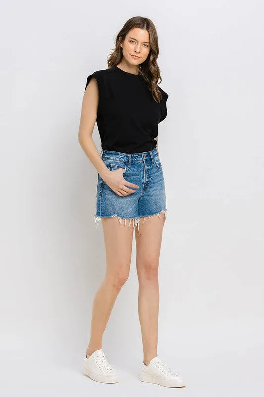 High Waisted Frayed Hem Denim Short A-Line Shorts