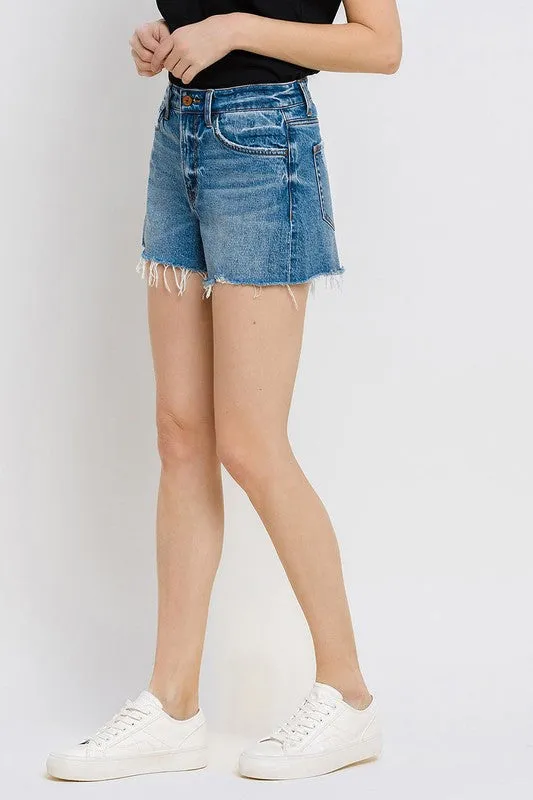 High Waisted Frayed Hem Denim Short A-Line Shorts