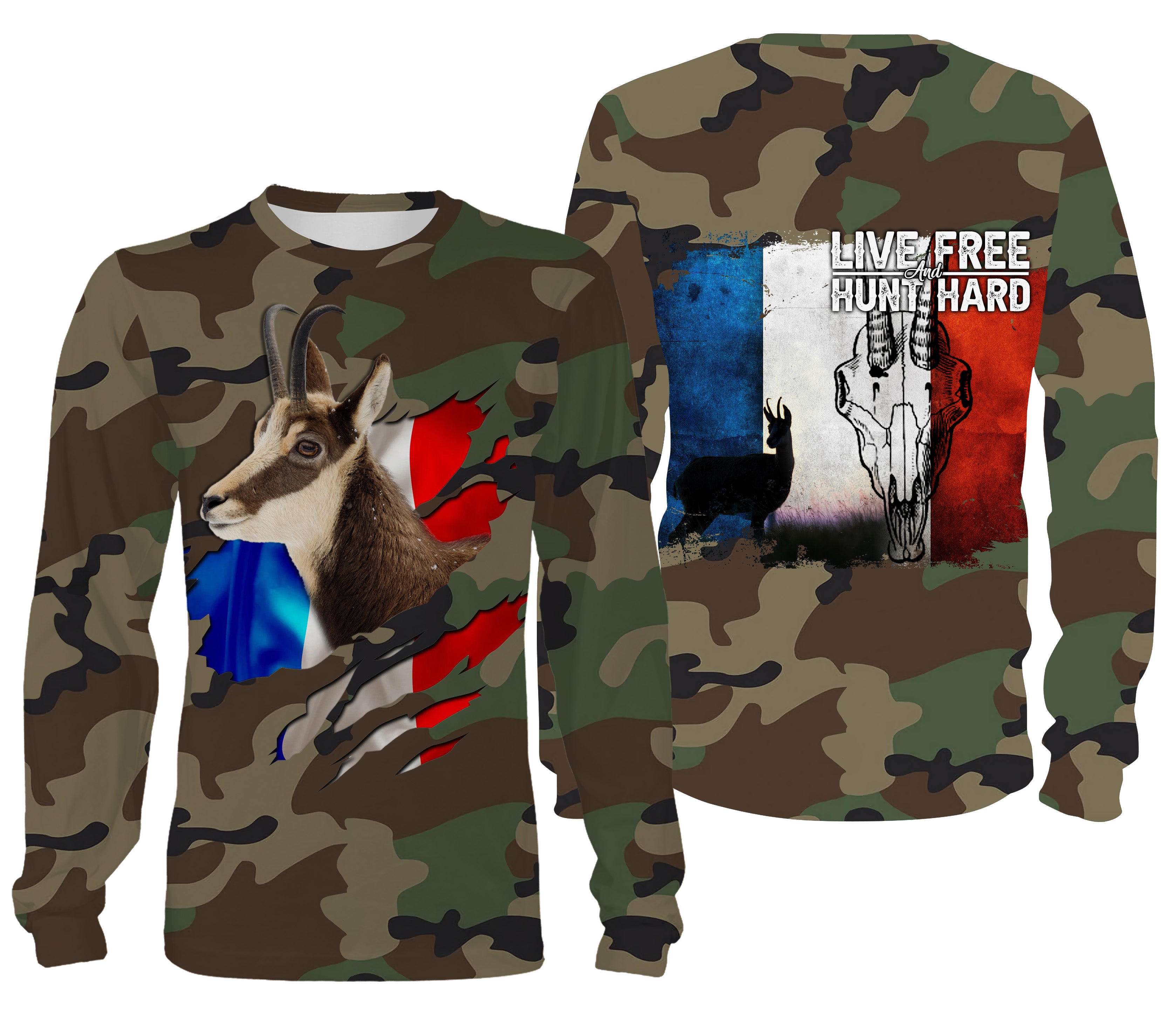 Hunting Chamois, Military Camouflage Hunting, Hunting Gift, Live Free - Hunt Hard, T-Shirt, Hooded Sweatshirt, Clothing