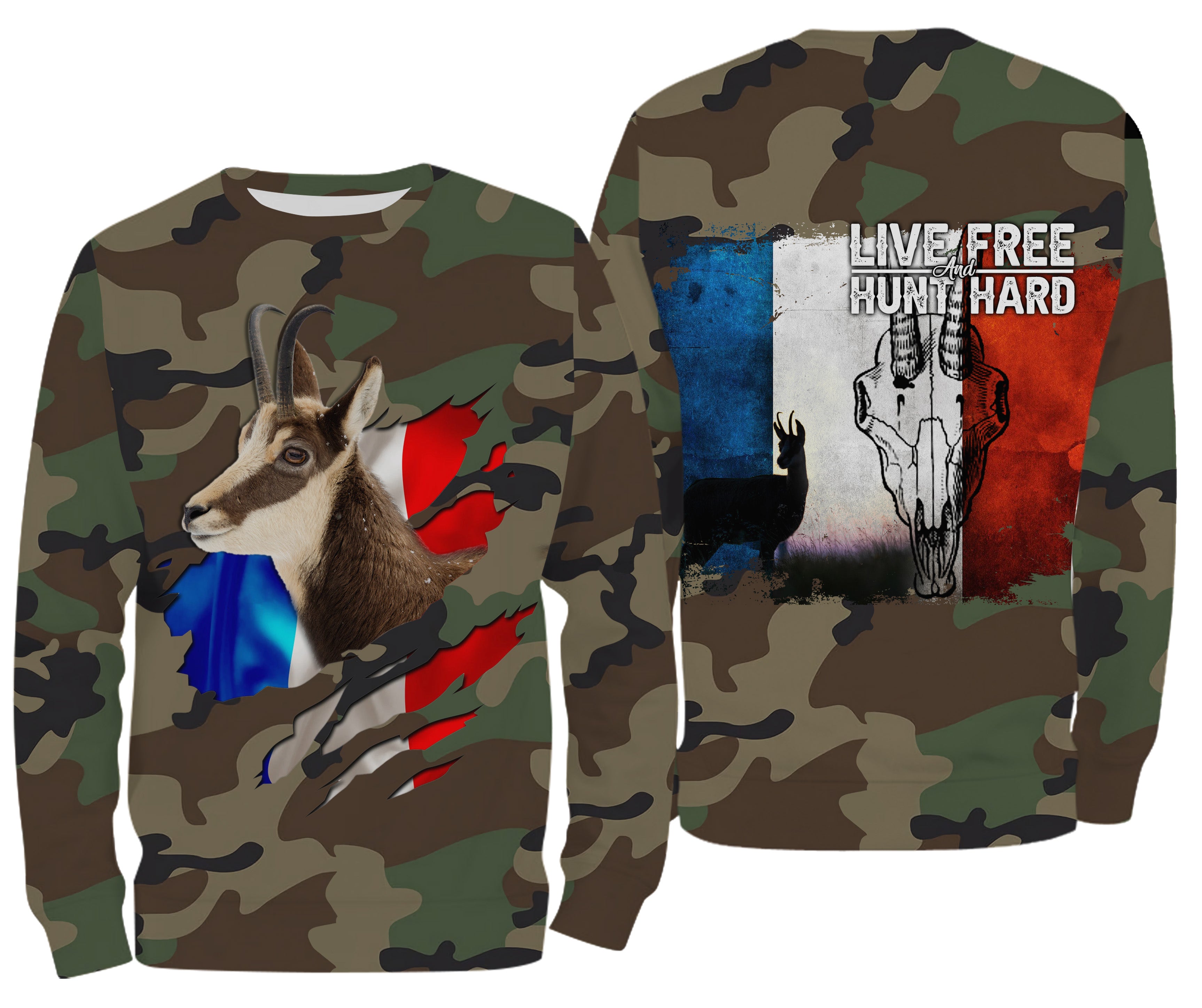 Hunting Chamois, Military Camouflage Hunting, Hunting Gift, Live Free - Hunt Hard, T-Shirt, Hooded Sweatshirt, Clothing