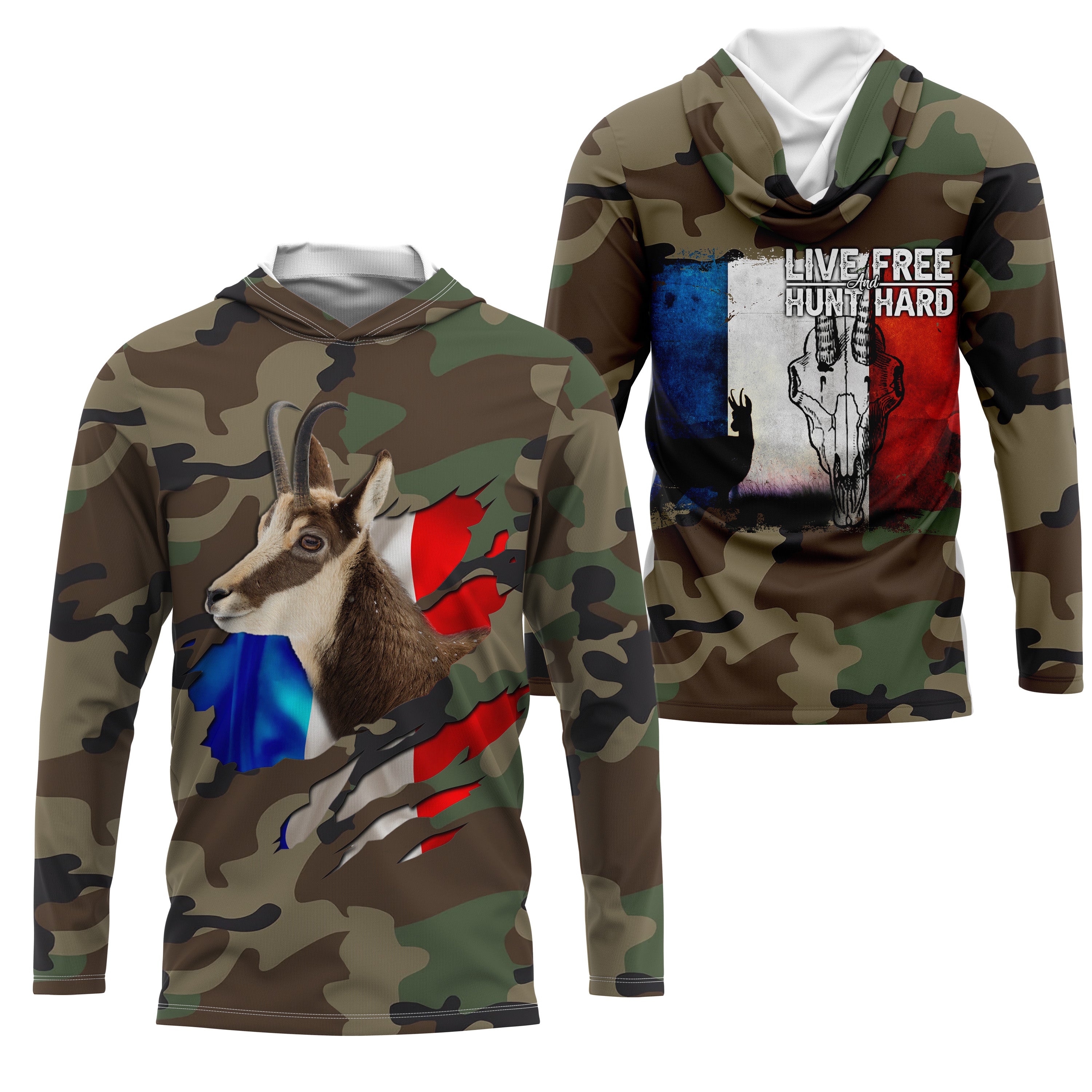 Hunting Chamois, Military Camouflage Hunting, Hunting Gift, Live Free - Hunt Hard, T-Shirt, Hooded Sweatshirt, Clothing