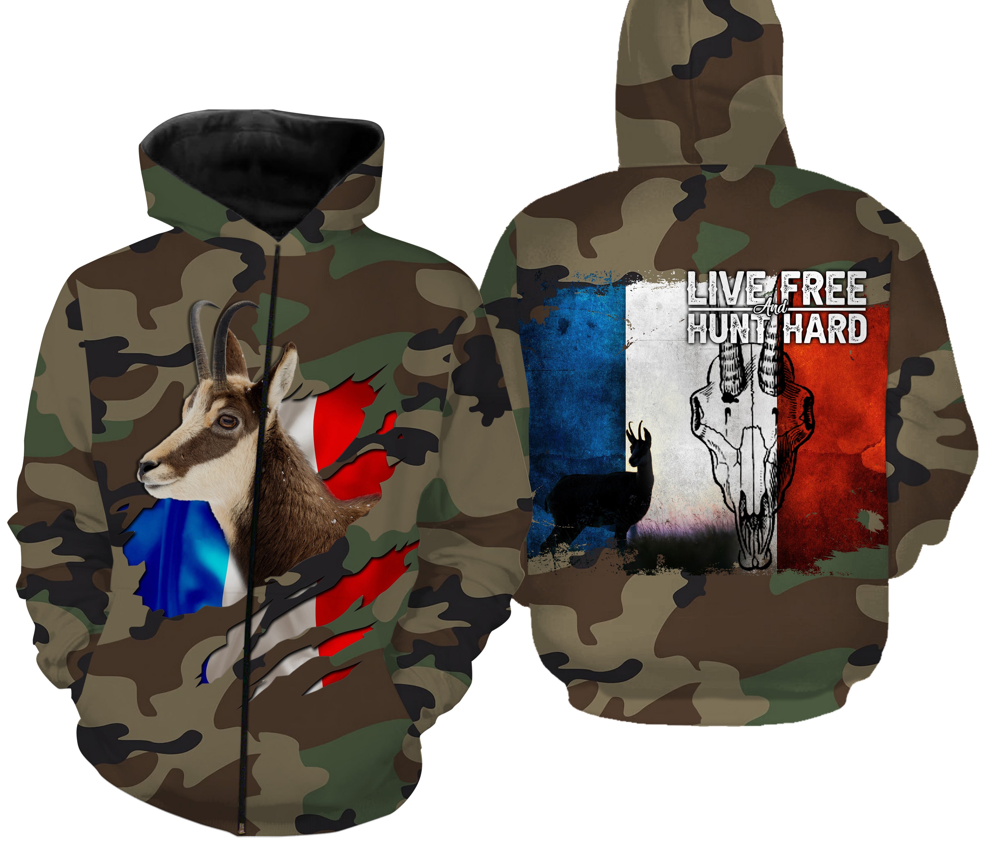 Hunting Chamois, Military Camouflage Hunting, Hunting Gift, Live Free - Hunt Hard, T-Shirt, Hooded Sweatshirt, Clothing