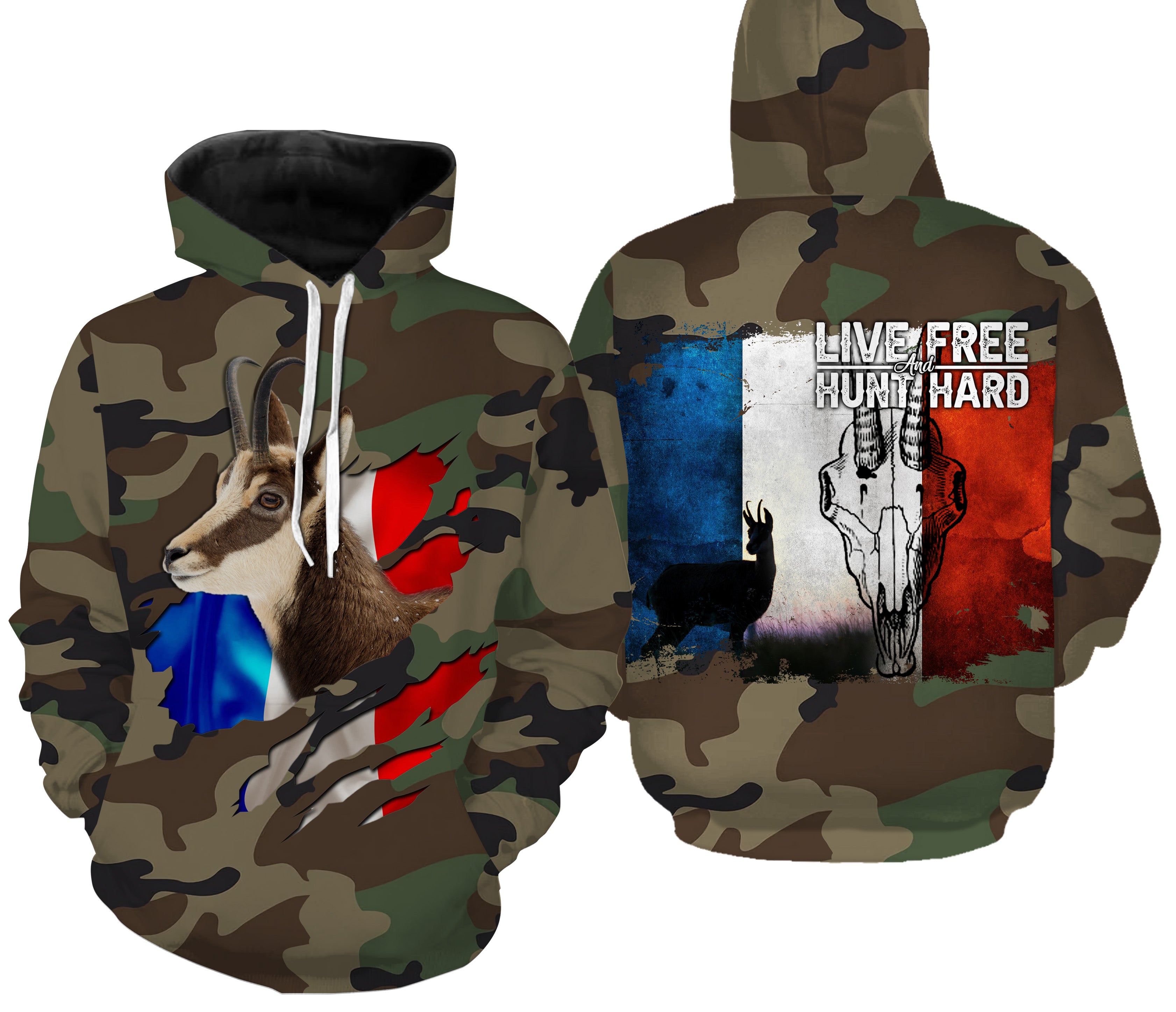 Hunting Chamois, Military Camouflage Hunting, Hunting Gift, Live Free - Hunt Hard, T-Shirt, Hooded Sweatshirt, Clothing