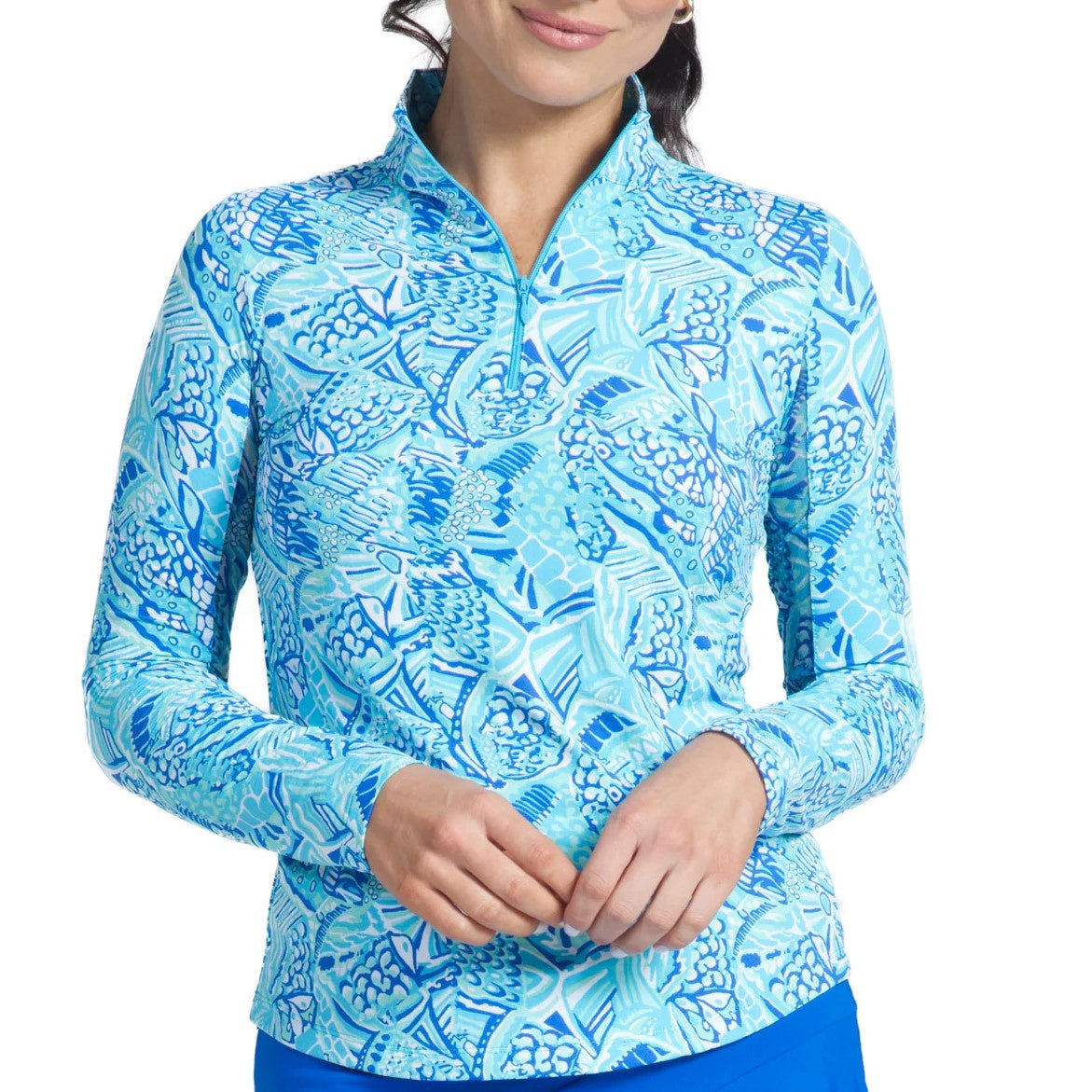 IBKUL Krista Blue/Turquoise Mock Long Sleeve - Buy Now!