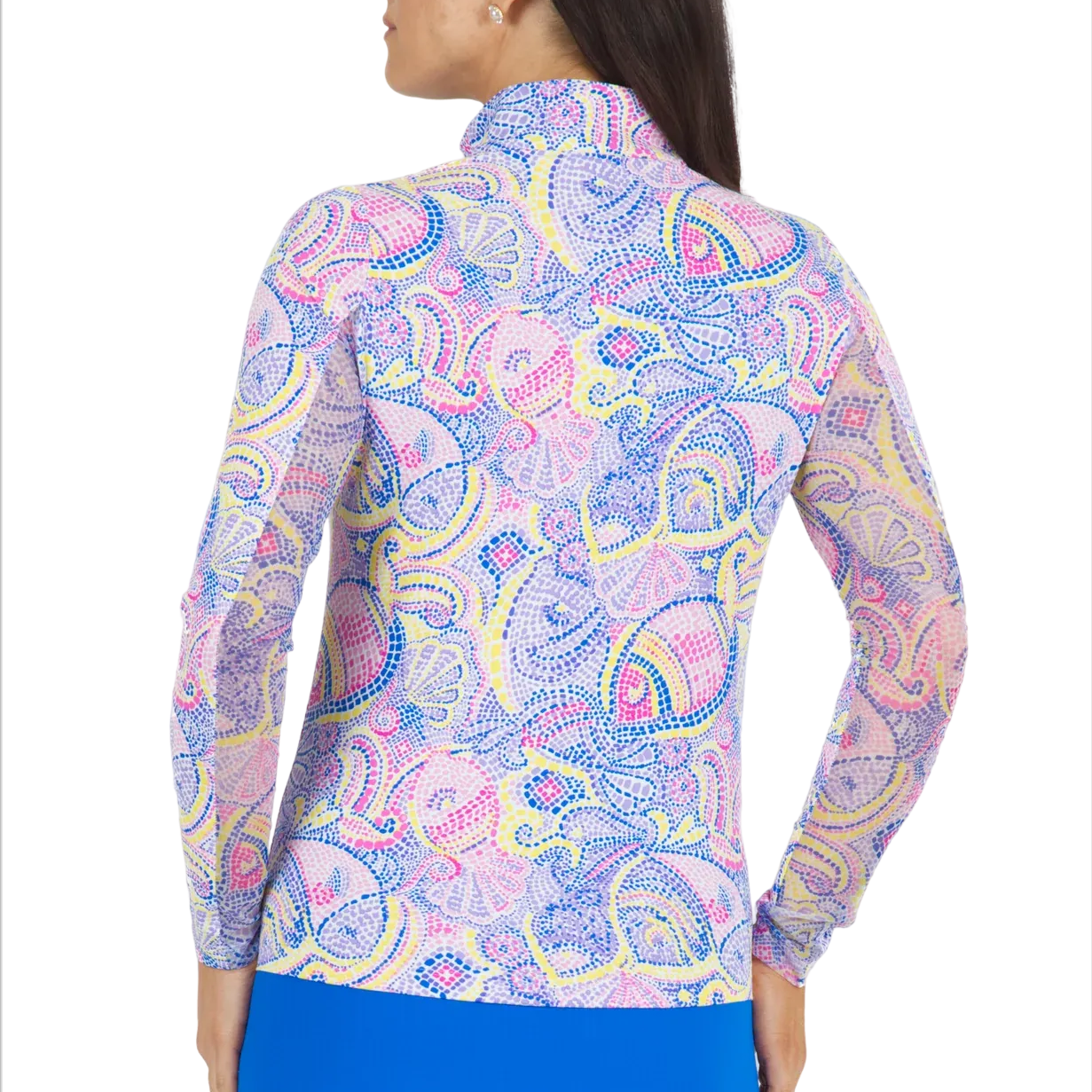 IBKUL Mariel Blue Multi Mock Long Sleeve