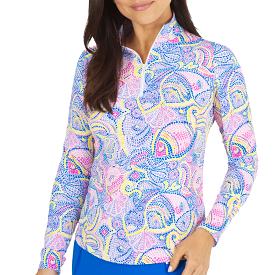 IBKUL Mariel Blue Multi Mock Long Sleeve