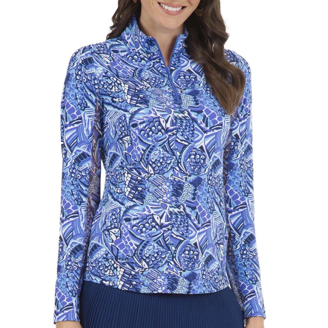 IBKUL plum navy mock long sleeve Krista