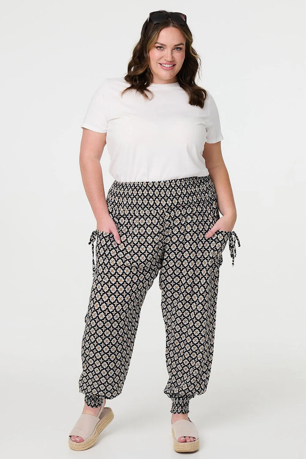 Izabel London Mosaic Print Shirred Harem Pants