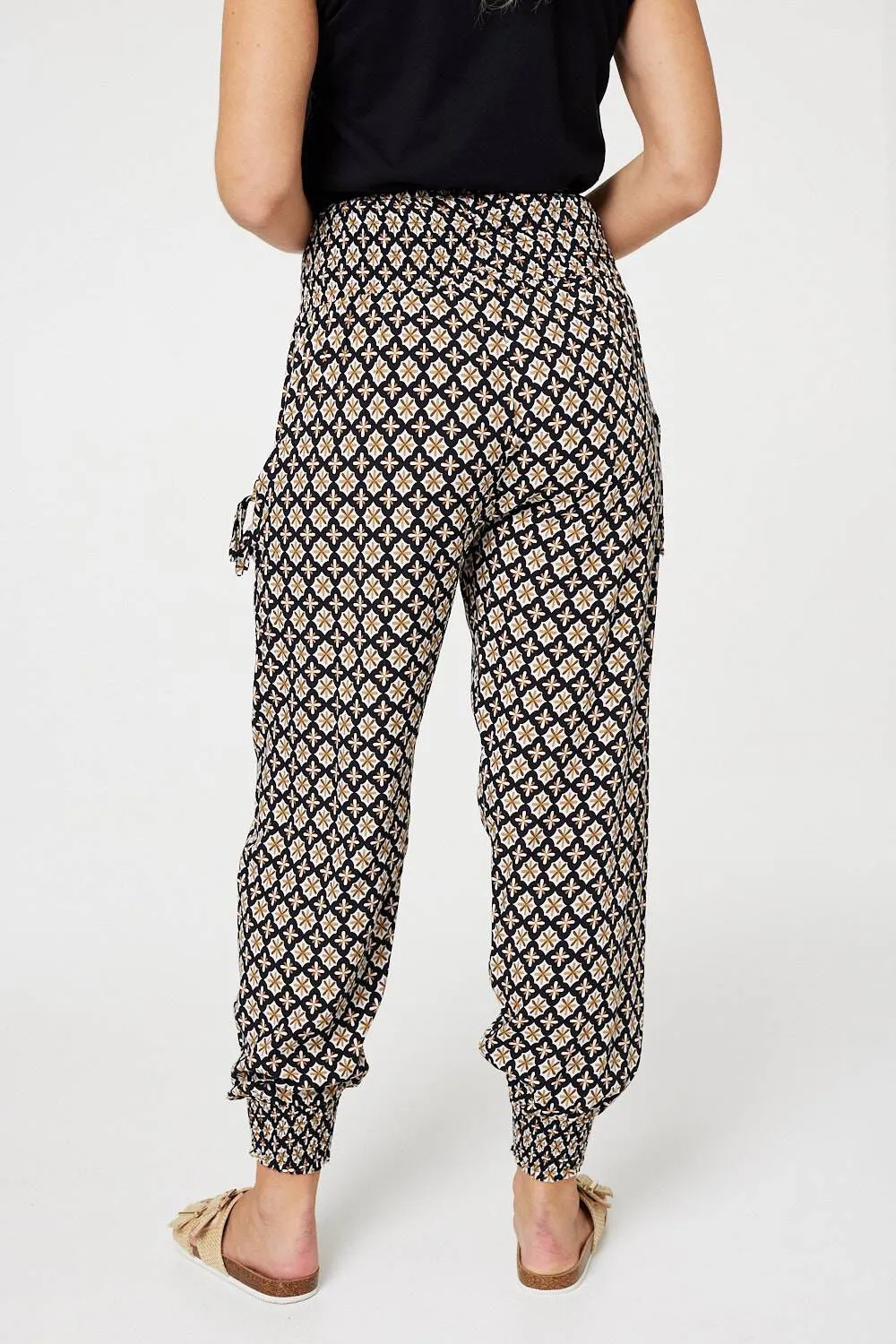 Izabel London Mosaic Print Shirred Harem Pants