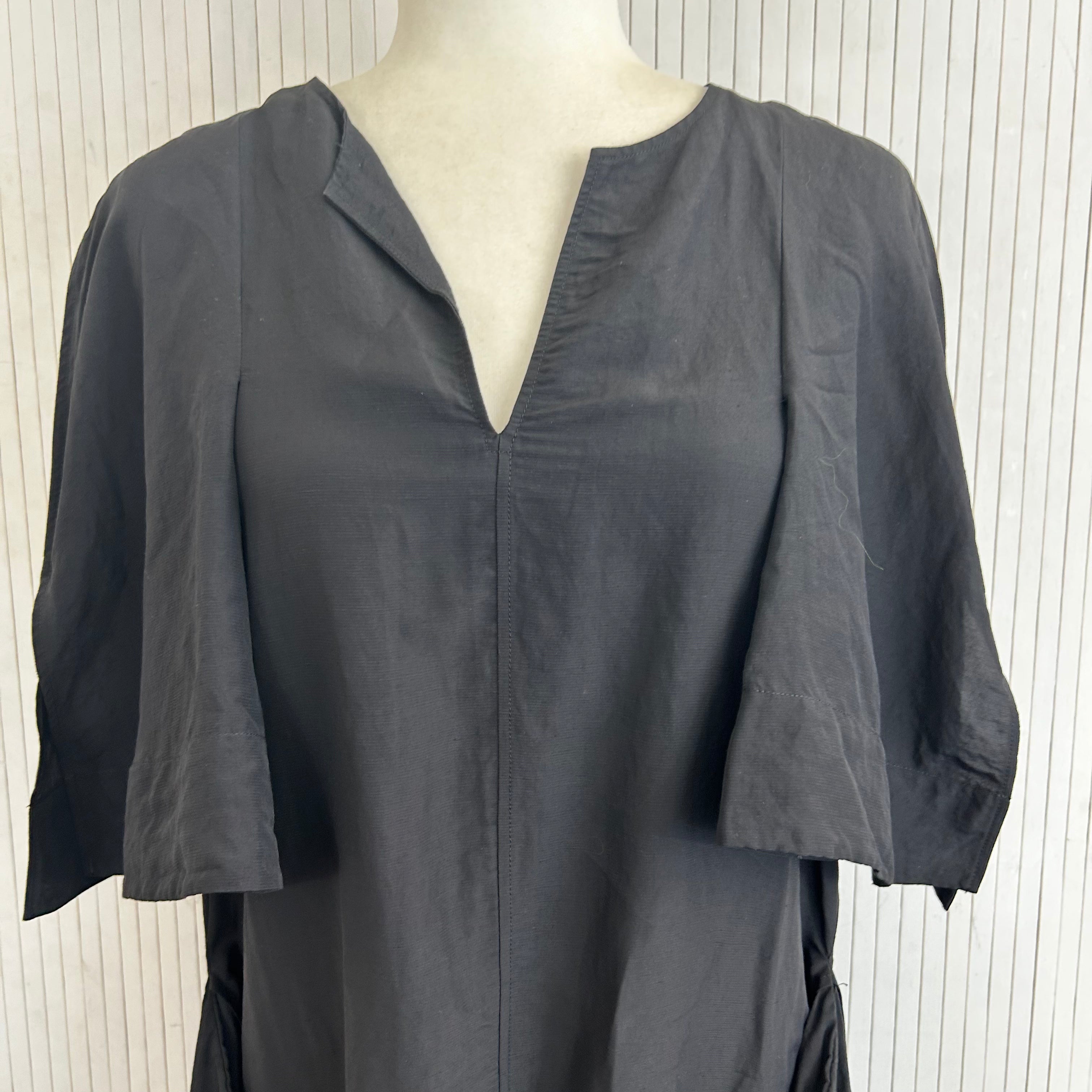 Jil Sander Maxi Dress - Black Linen & Viscose, Tie Front, XS/S/M.