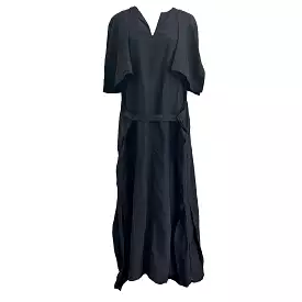 Jil Sander Maxi Dress - Black Linen & Viscose, Tie Front, XS/S/M.