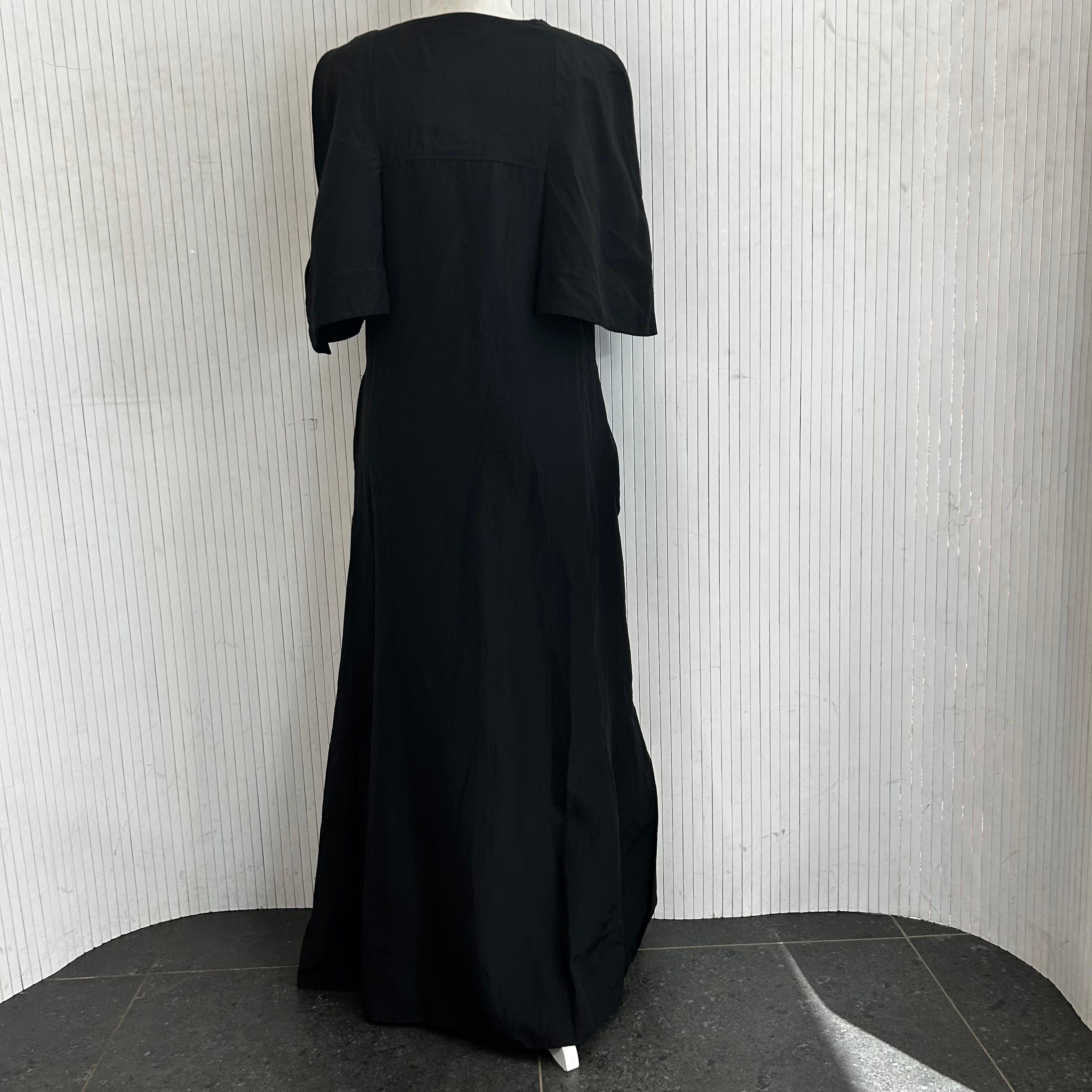 Jil Sander Maxi Dress - Black Linen & Viscose, Tie Front, XS/S/M.