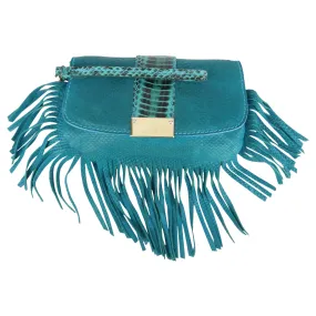 Jimmy Choo Blue Snakeskin Fringe Clutch Bag with Wrist Strap - Google SEO: Jimmy Choo Blue Snakeskin Fringe Clutch Bag, Wrist St