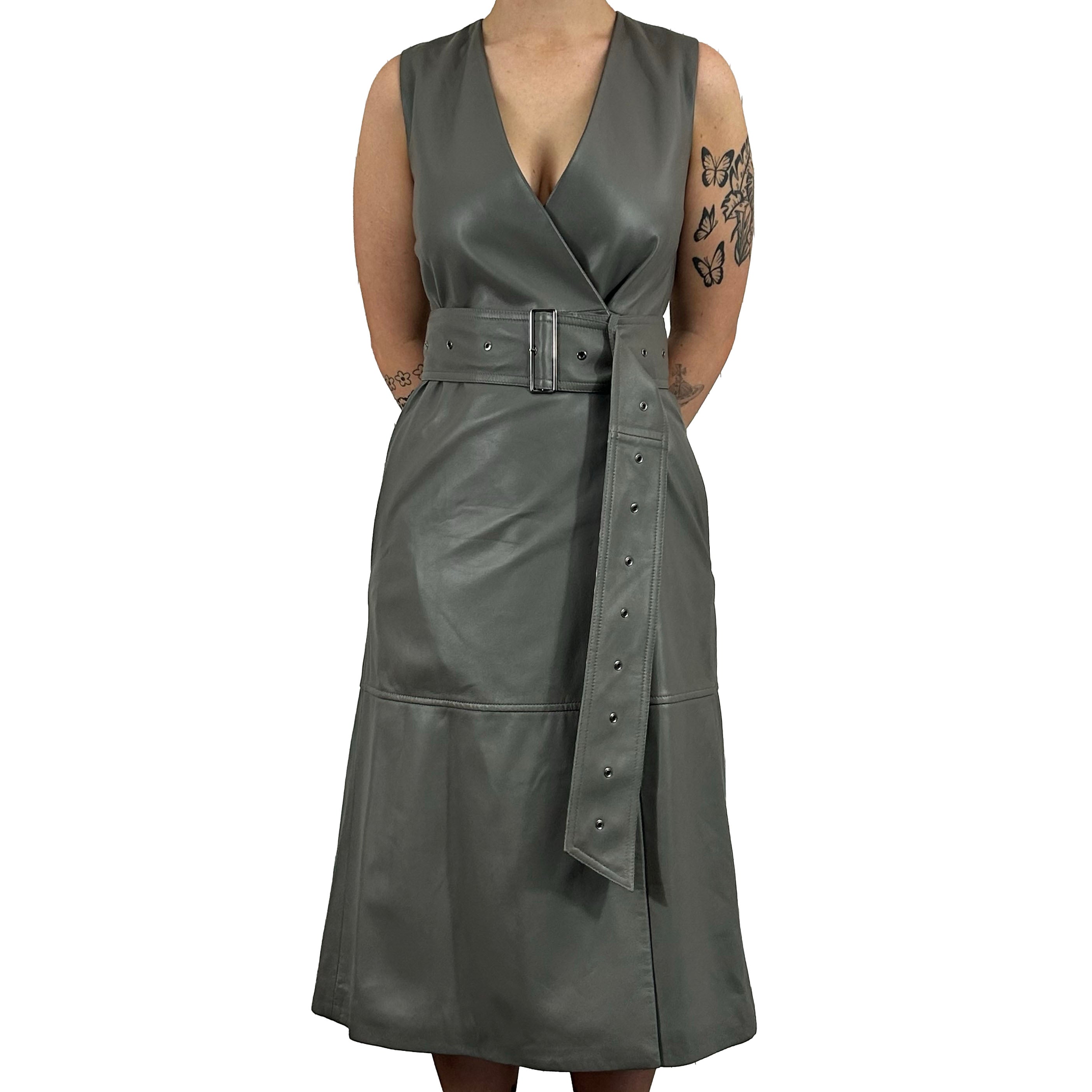 Joseph Ash Grey Nappa Leather Dress XS