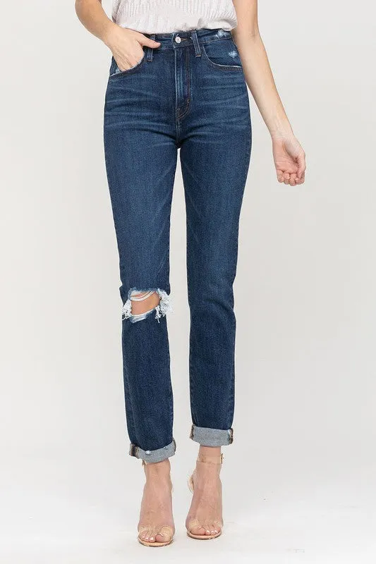 Juniper Distressed Mom Jeans with Roll-Up