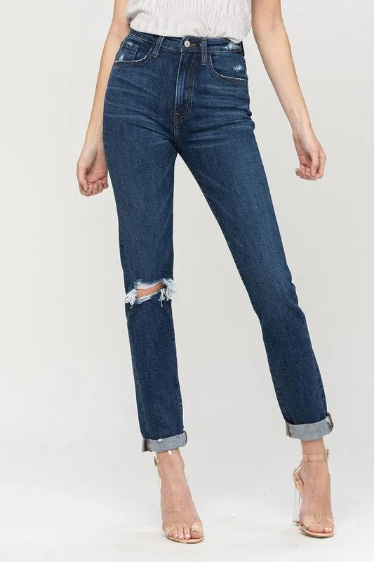 Juniper Distressed Mom Jeans with Roll-Up