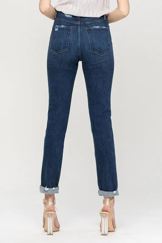 Juniper Distressed Mom Jeans with Roll-Up