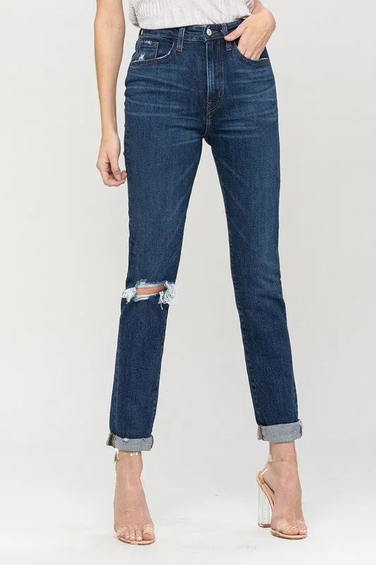 Juniper Distressed Mom Jeans with Roll-Up