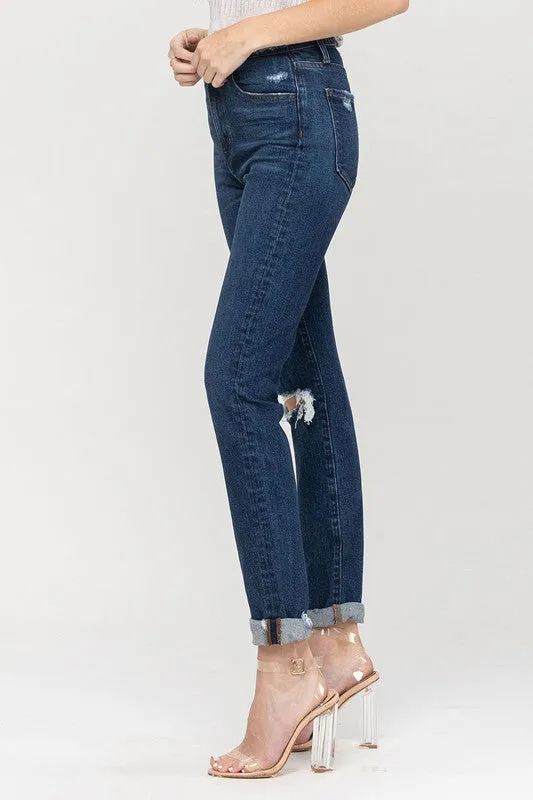 Juniper Distressed Mom Jeans with Roll-Up