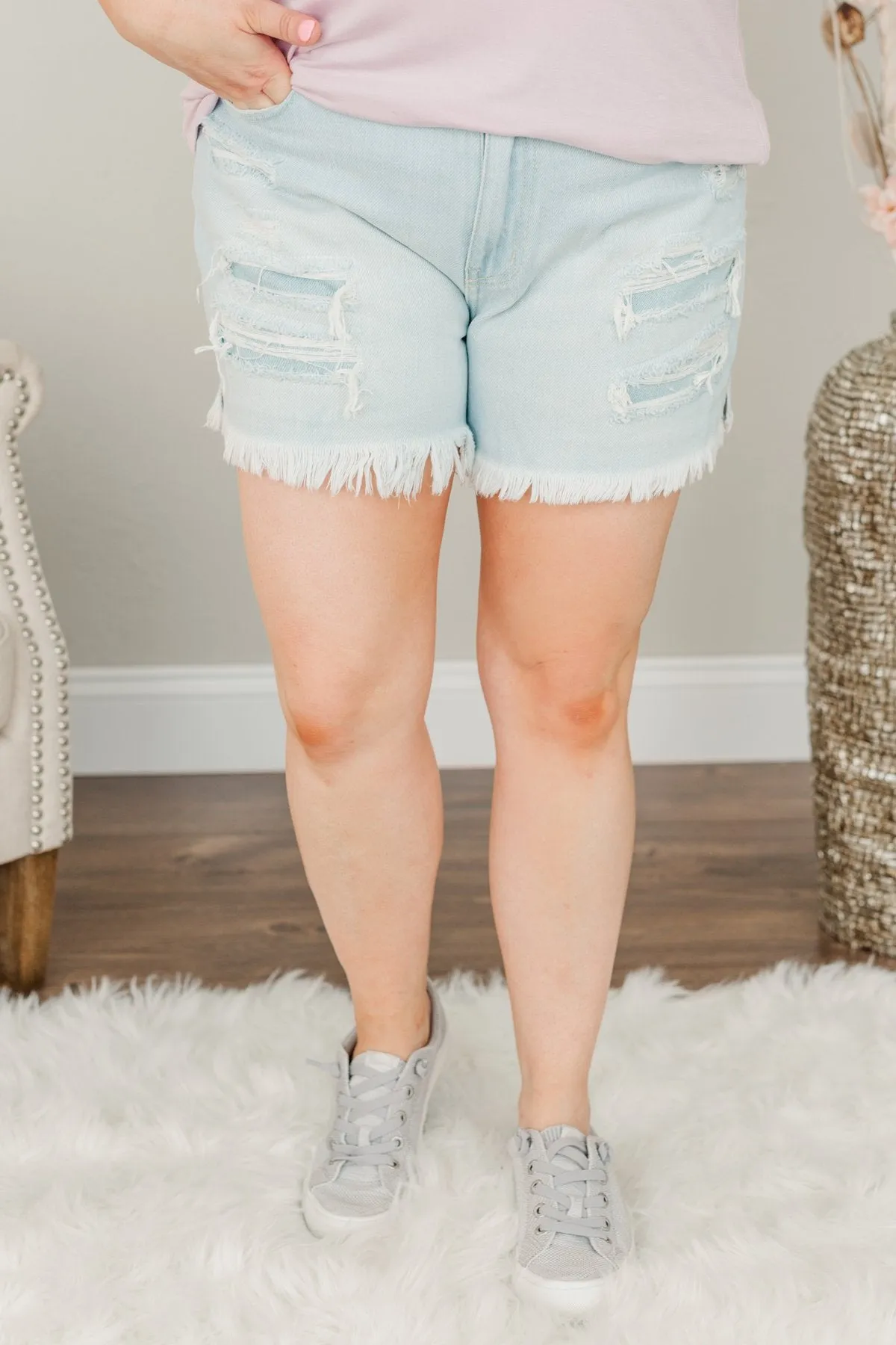 KanCan Denim Shorts in Distressed Kehlani Wash