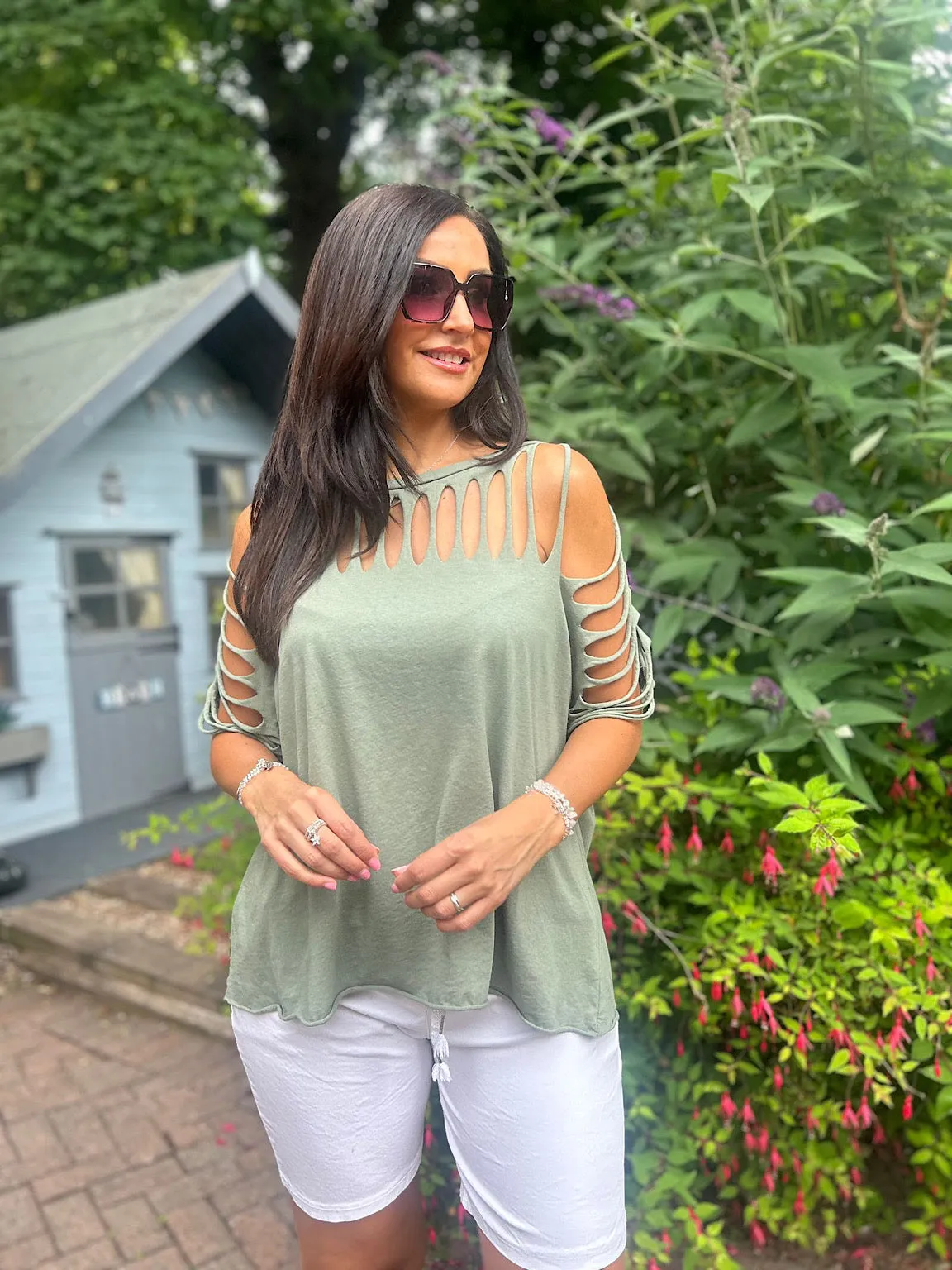 Distressed Khaki Tee Andrea