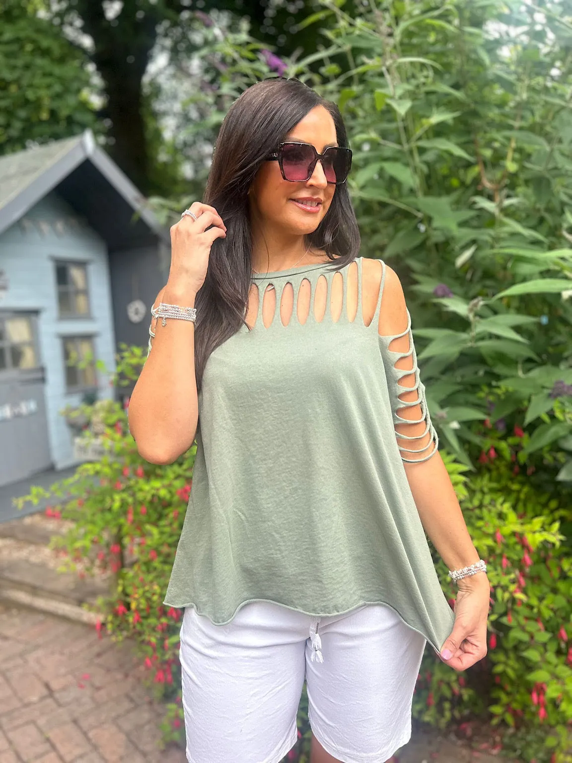 Distressed Khaki Tee Andrea