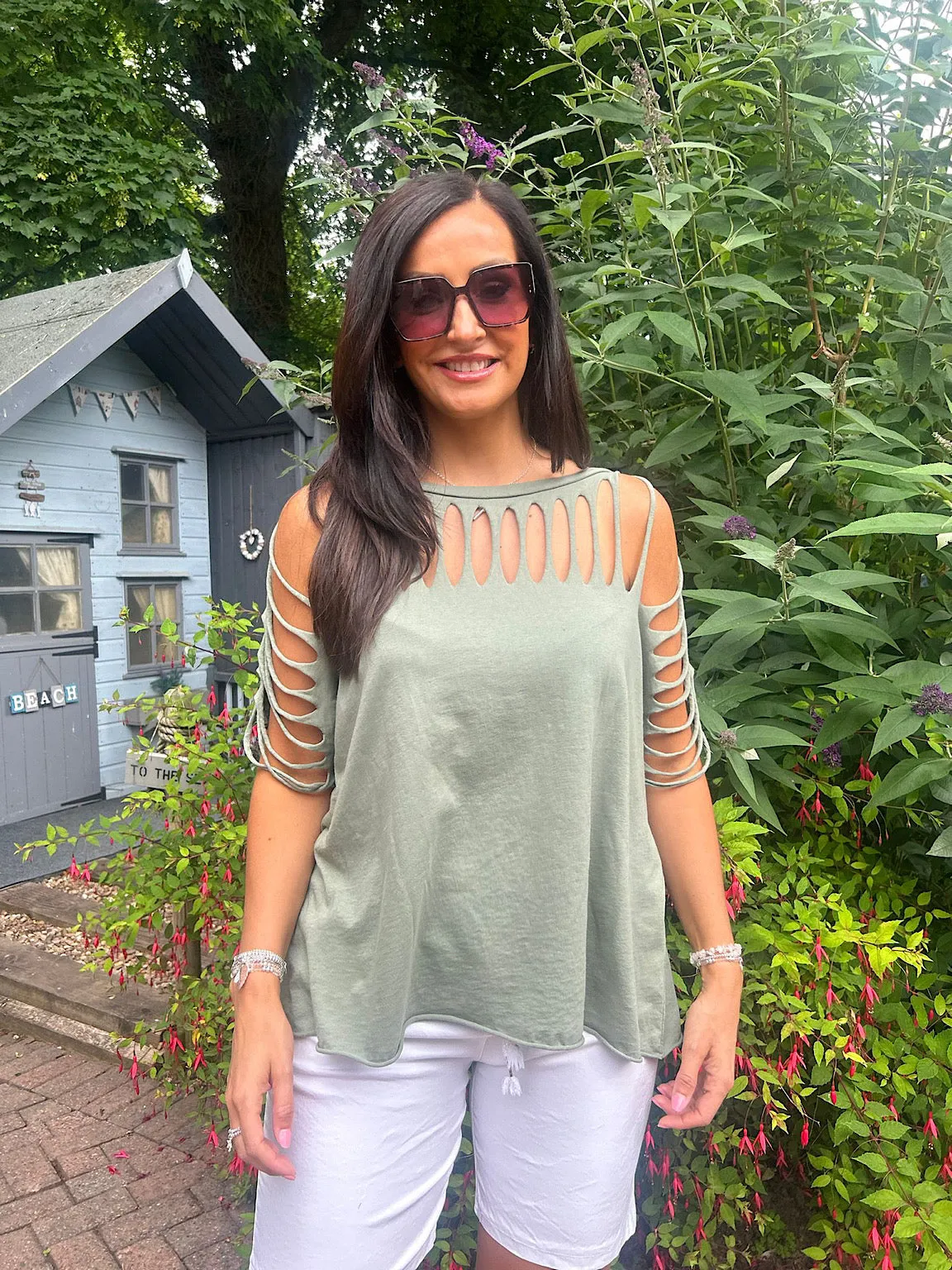 Distressed Khaki Tee Andrea