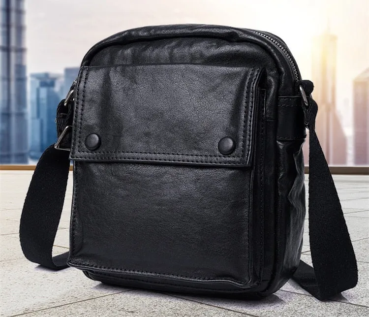 Korean Men's Outdoor Sports Shoulder Messenger Bag in Genuine Leather