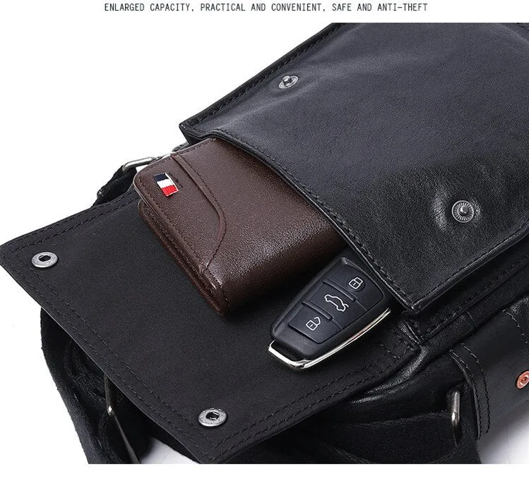 Korean Men's Outdoor Sports Shoulder Messenger Bag in Genuine Leather