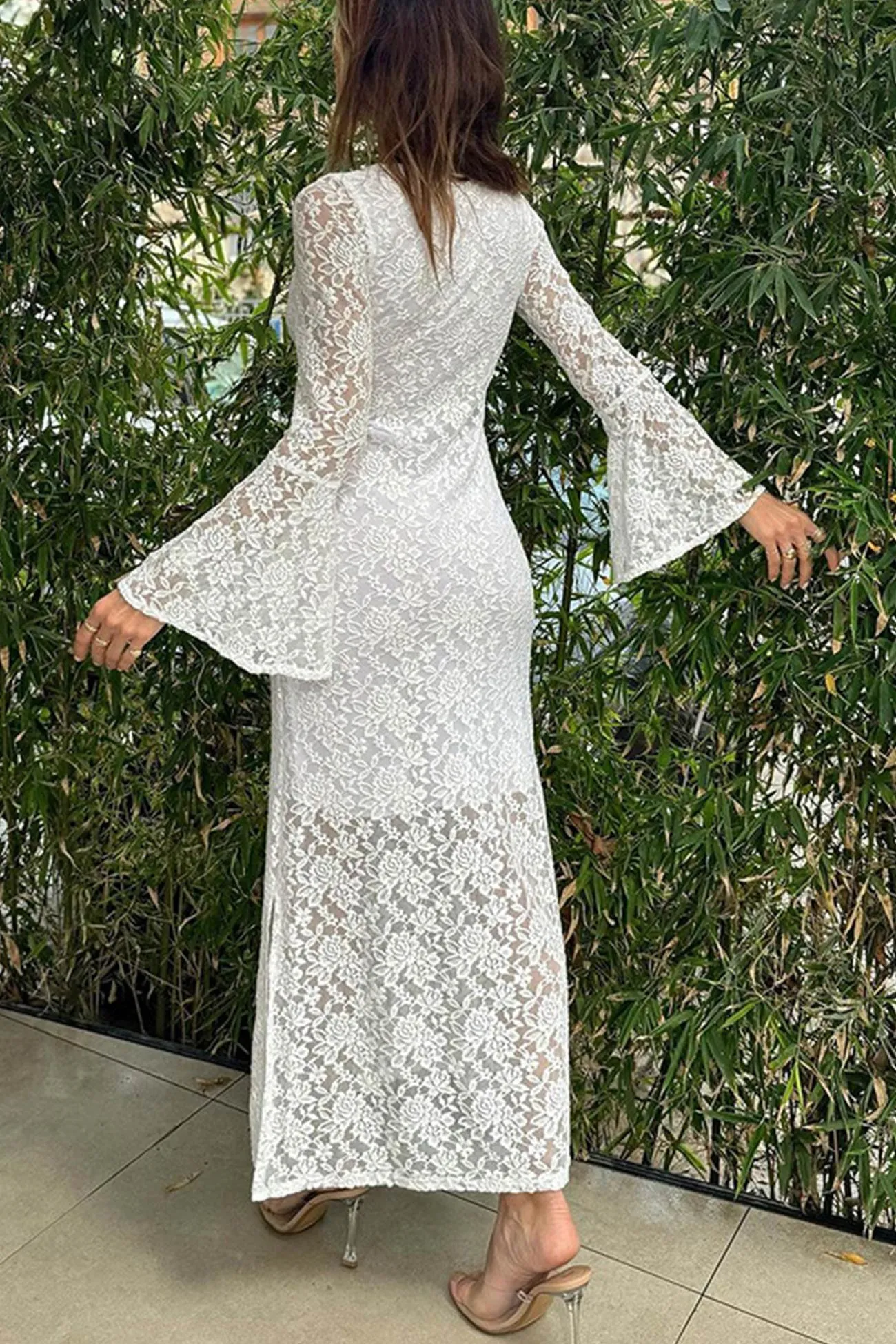 Lace Long Sleeve Slit Dress