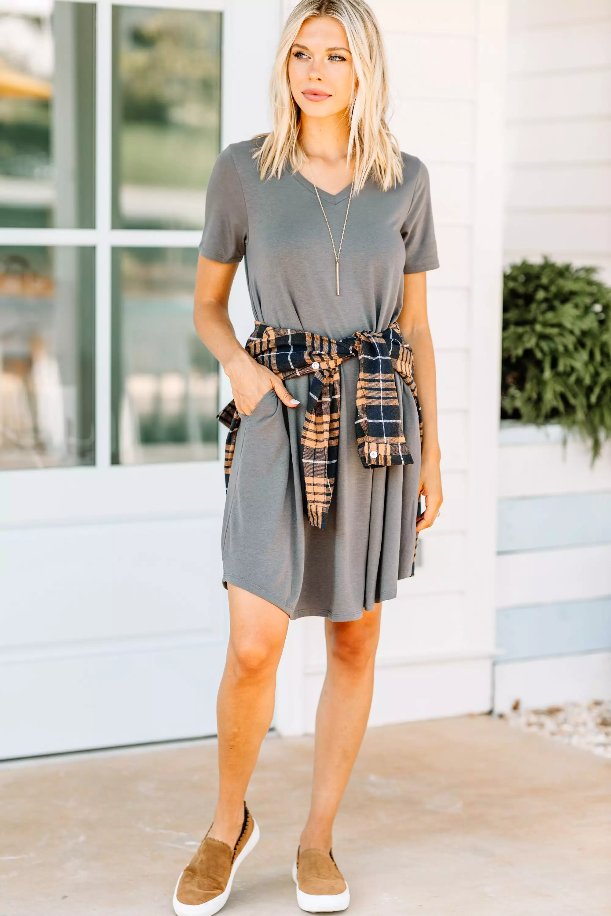 Lean On Me Gray T-shirt Dress