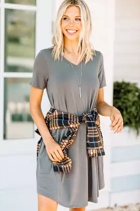 Lean On Me Gray T-shirt Dress