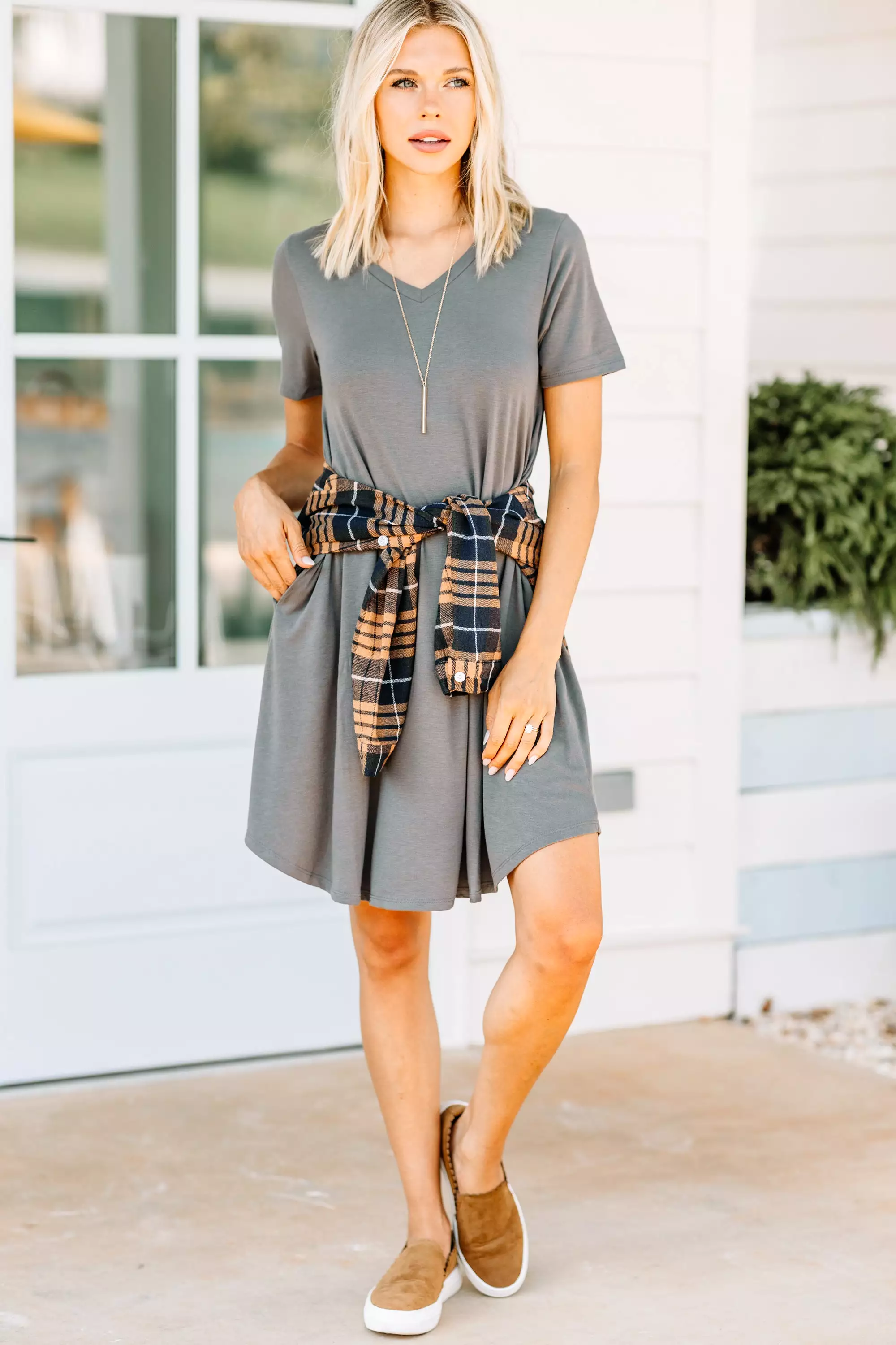 Lean On Me Gray T-shirt Dress