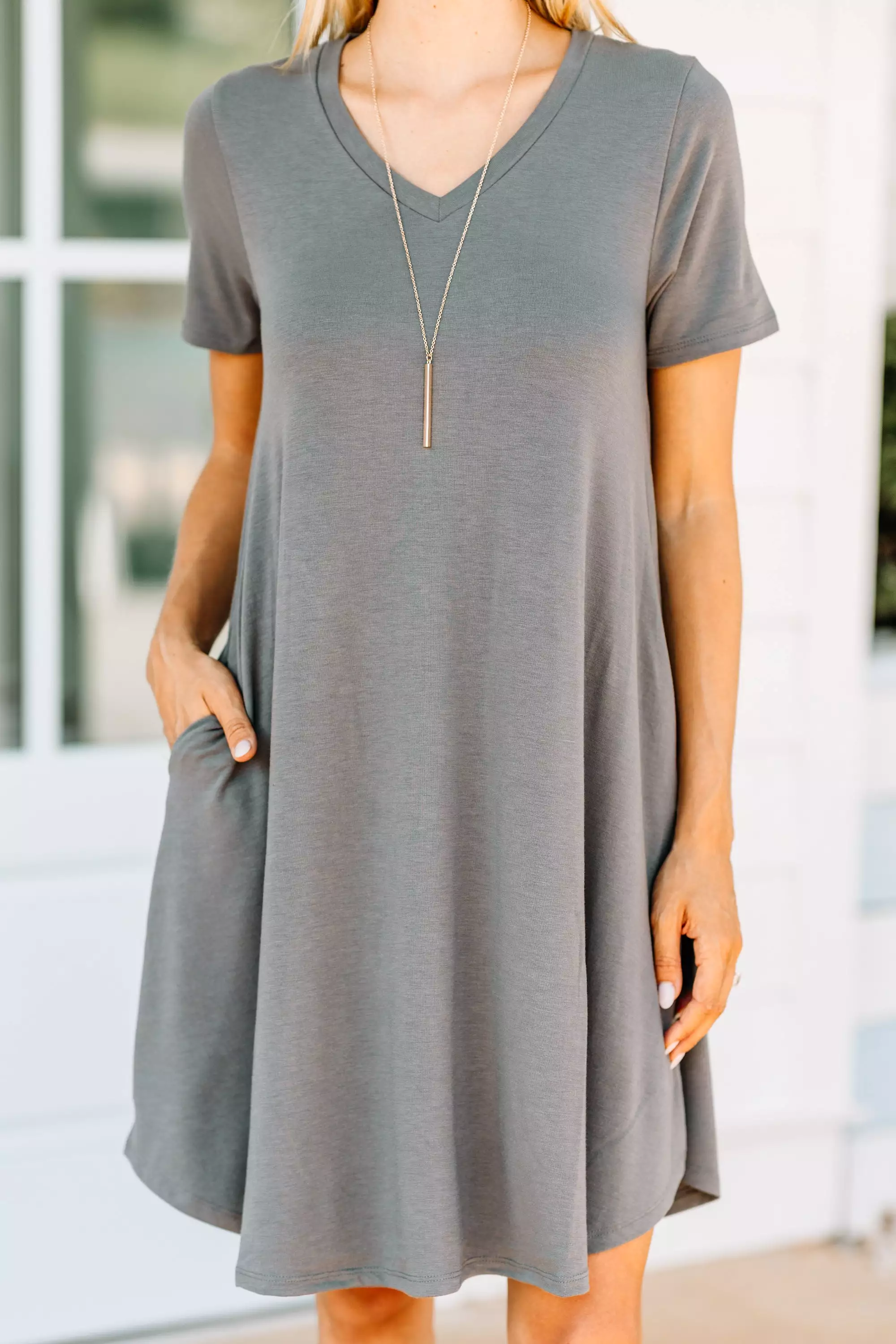 Lean On Me Gray T-shirt Dress